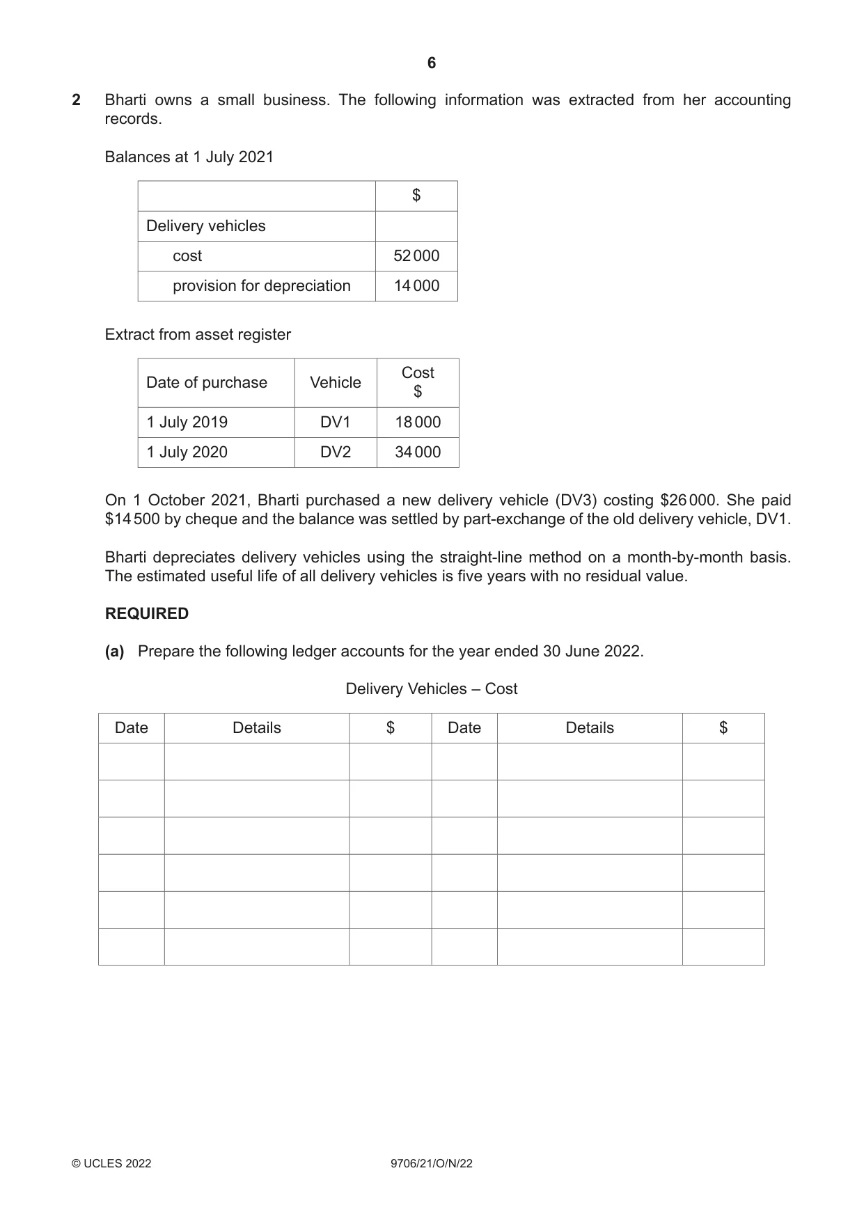 Cambridge A Level Accounting 9706 2022 Oct/Nov Paper 2 · Variant 1 question paper, page 6 of 20