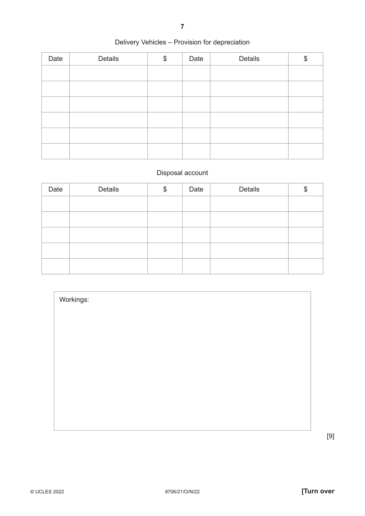 Cambridge A Level Accounting 9706 2022 Oct/Nov Paper 2 · Variant 1 question paper, page 7 of 20