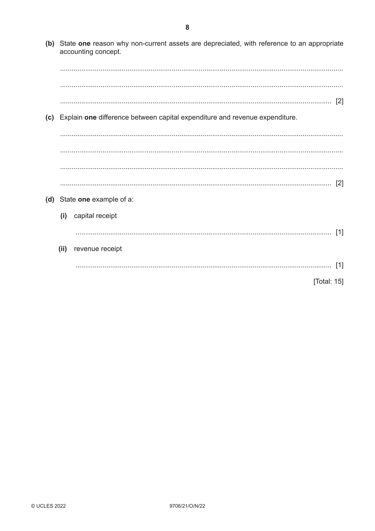 Cambridge A Level Accounting 9706 2022 Oct/Nov Paper 2 · Variant 1 question paper, page 8 of 20