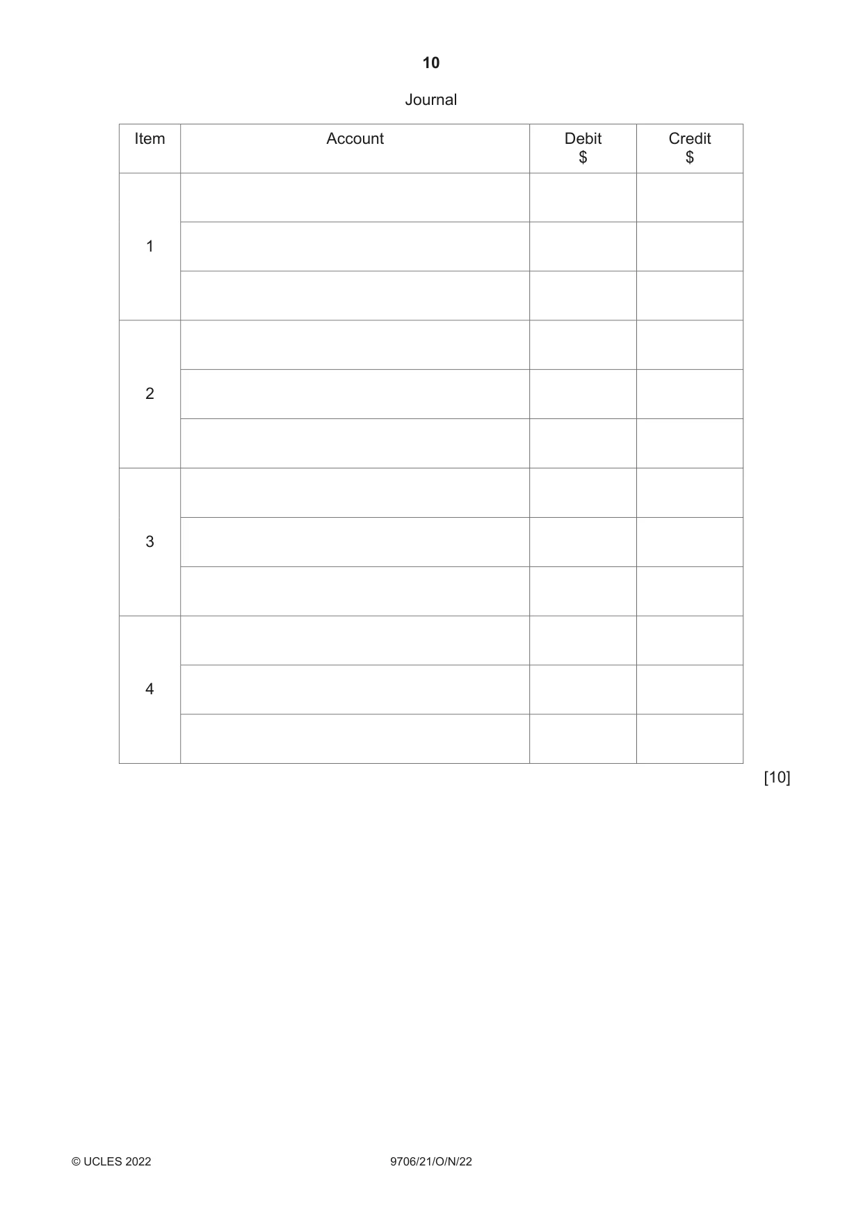 Cambridge A Level Accounting 9706 2022 Oct/Nov Paper 2 · Variant 1 question paper, page 10 of 20