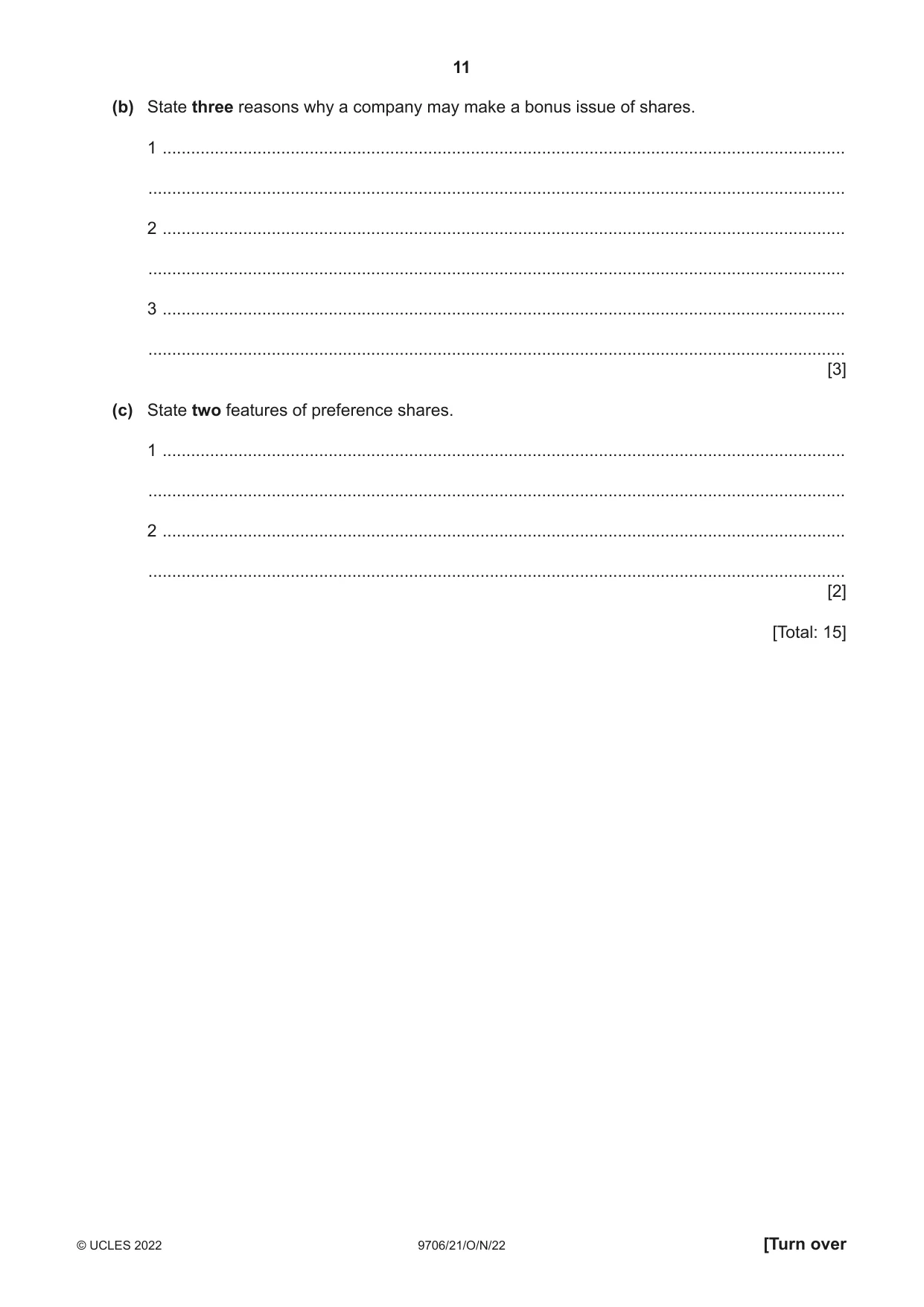 Cambridge A Level Accounting 9706 2022 Oct/Nov Paper 2 · Variant 1 question paper, page 11 of 20