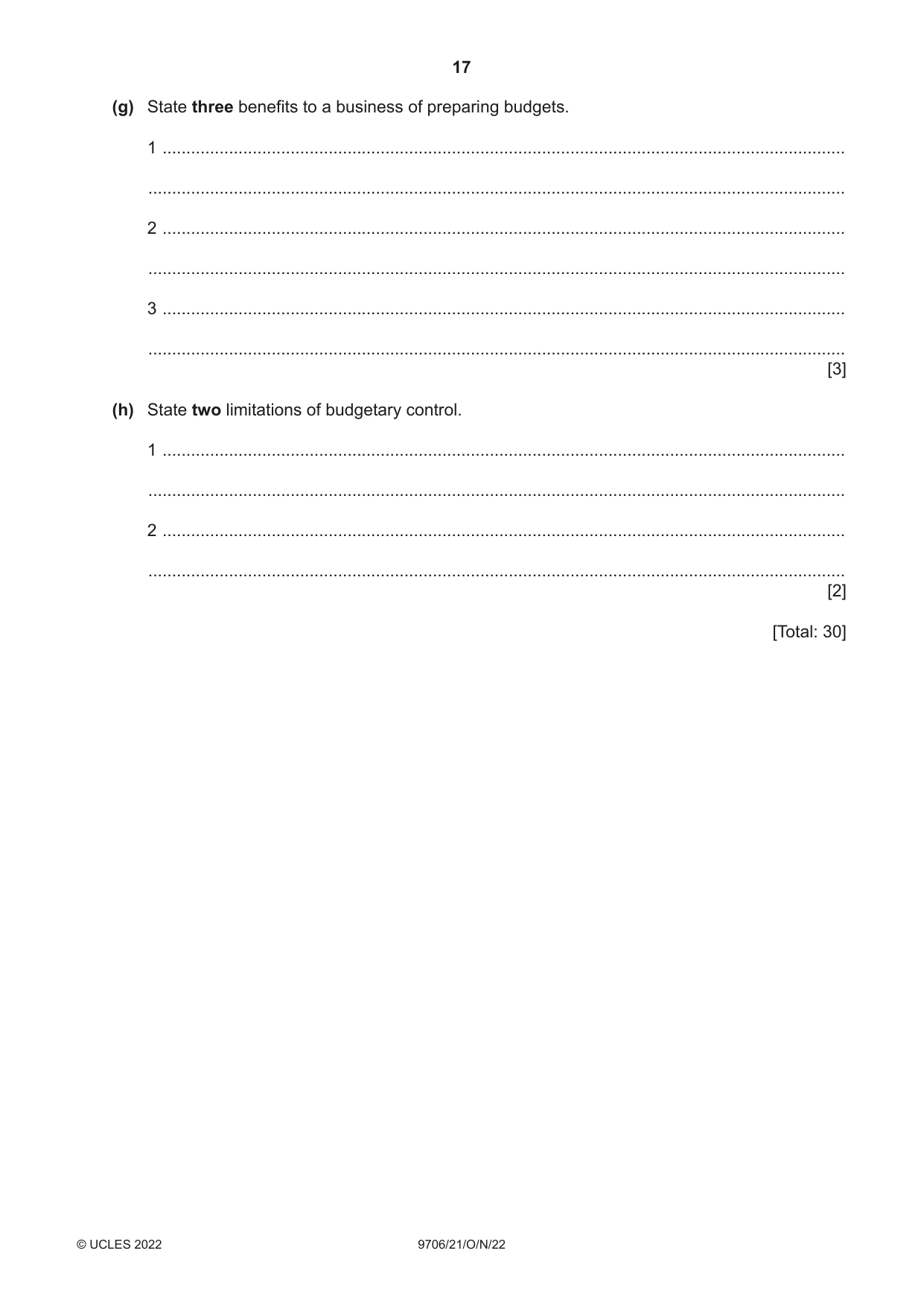 Cambridge A Level Accounting 9706 2022 Oct/Nov Paper 2 · Variant 1 question paper, page 17 of 20