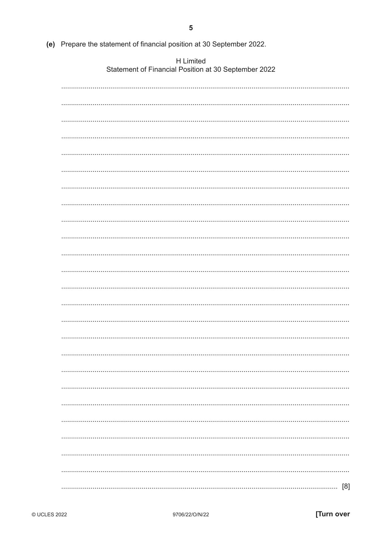 Cambridge A Level Accounting 9706 2022 Oct/Nov Paper 2 · Variant 2 question paper, page 5 of 20