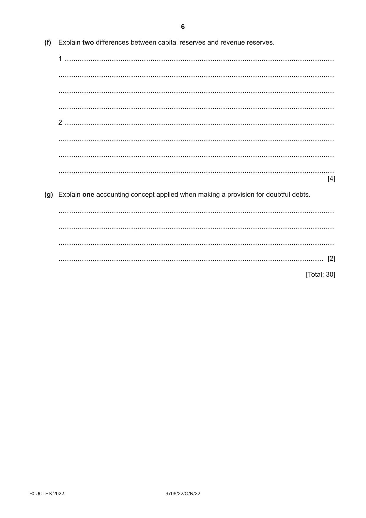Cambridge A Level Accounting 9706 2022 Oct/Nov Paper 2 · Variant 2 question paper, page 6 of 20