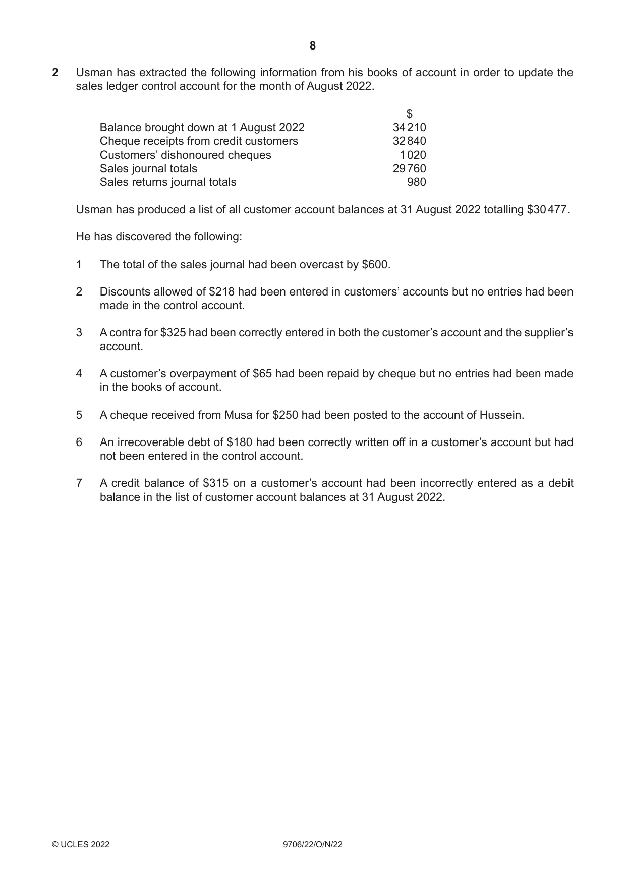 Cambridge A Level Accounting 9706 2022 Oct/Nov Paper 2 · Variant 2 question paper, page 8 of 20