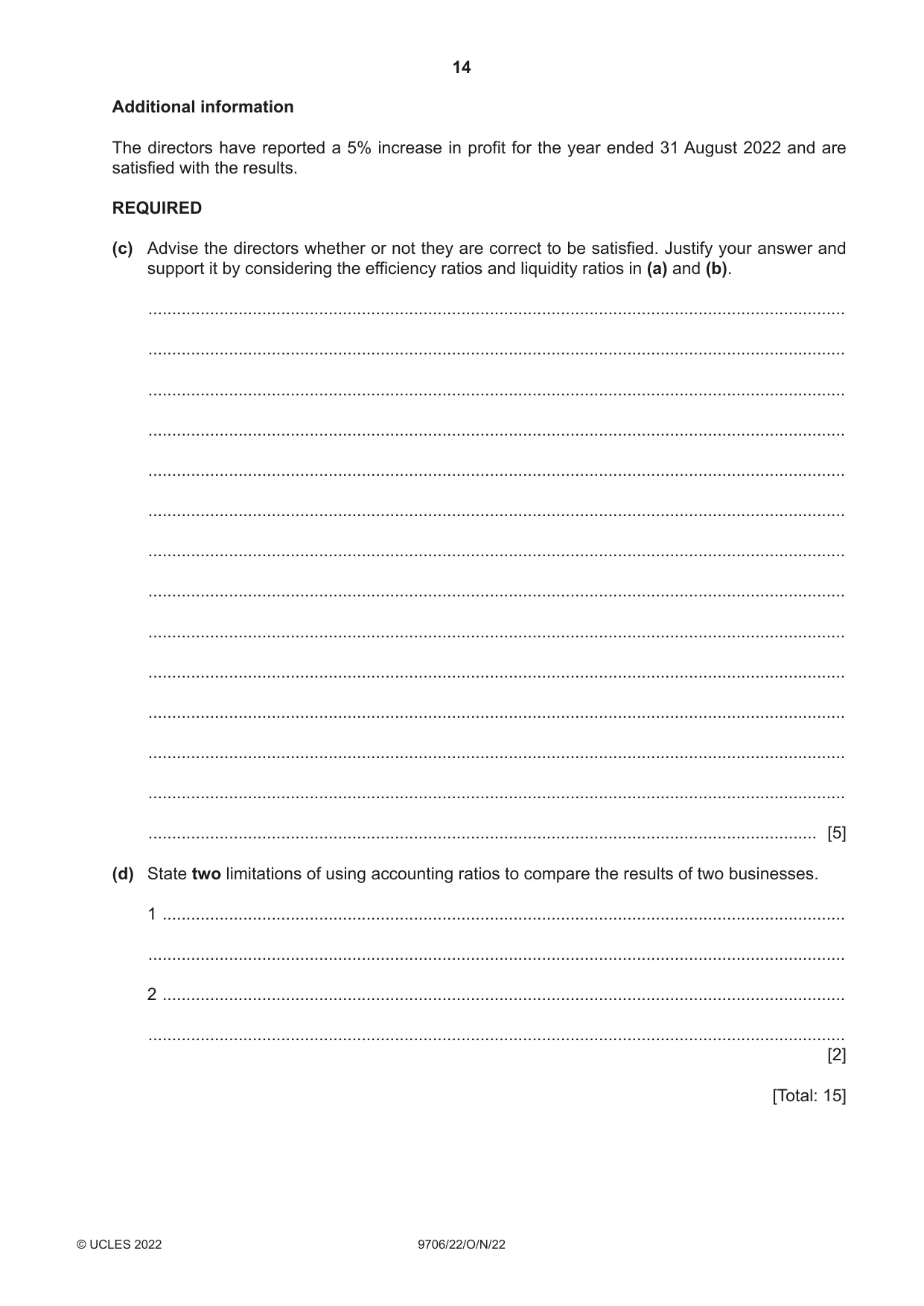 Cambridge A Level Accounting 9706 2022 Oct/Nov Paper 2 · Variant 2 question paper, page 14 of 20