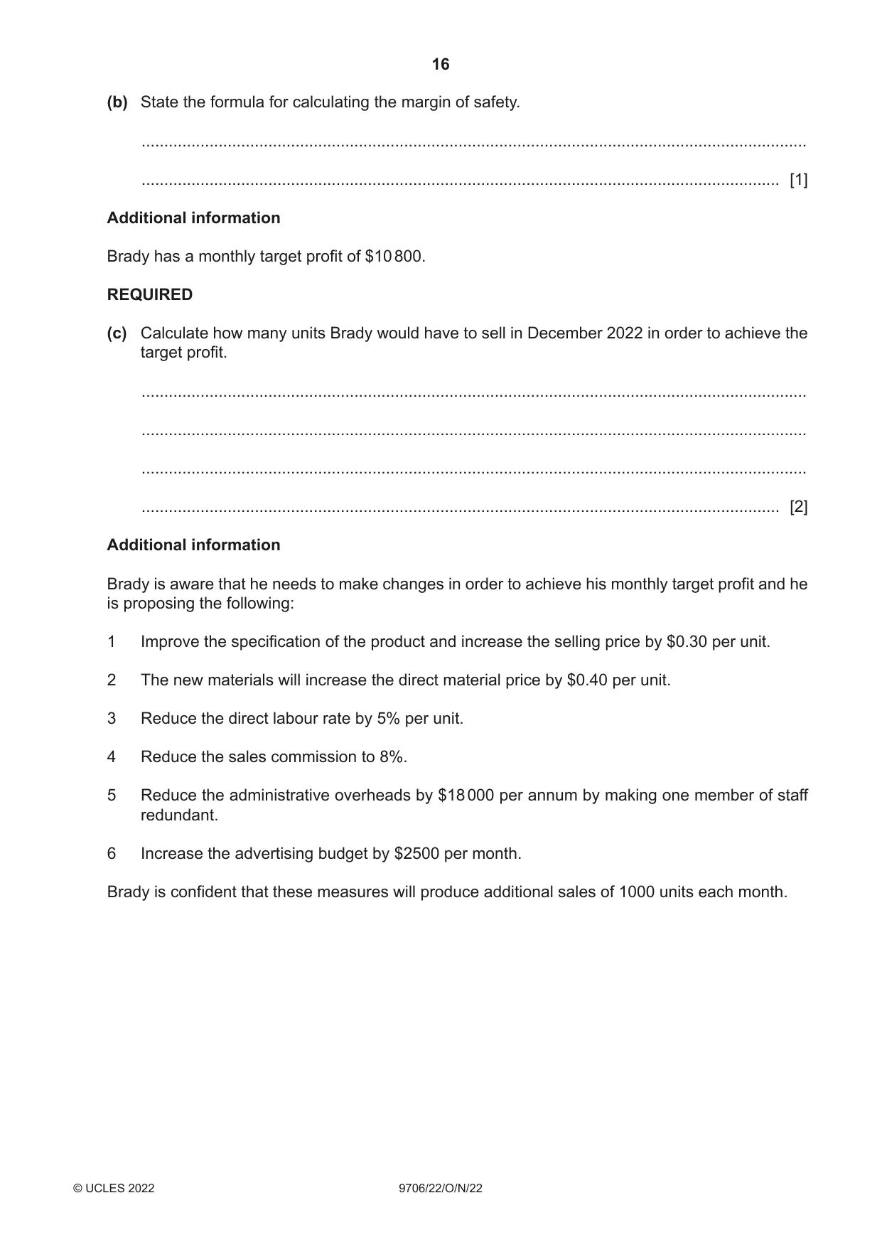 Cambridge A Level Accounting 9706 2022 Oct/Nov Paper 2 · Variant 2 question paper, page 16 of 20