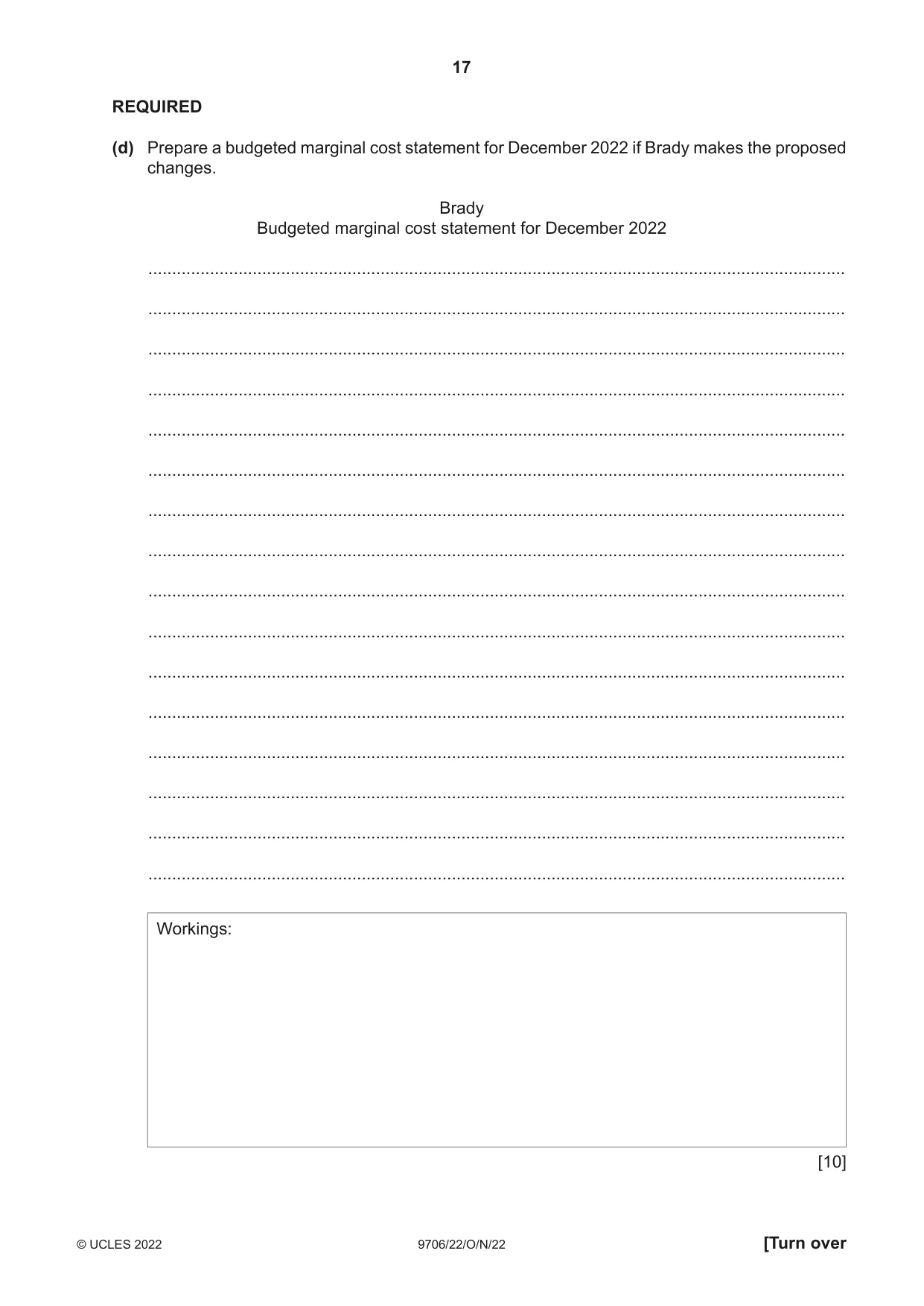 Cambridge A Level Accounting 9706 2022 Oct/Nov Paper 2 · Variant 2 question paper, page 17 of 20