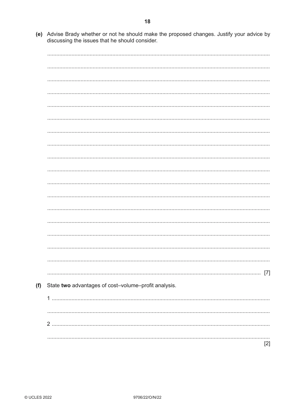 Cambridge A Level Accounting 9706 2022 Oct/Nov Paper 2 · Variant 2 question paper, page 18 of 20
