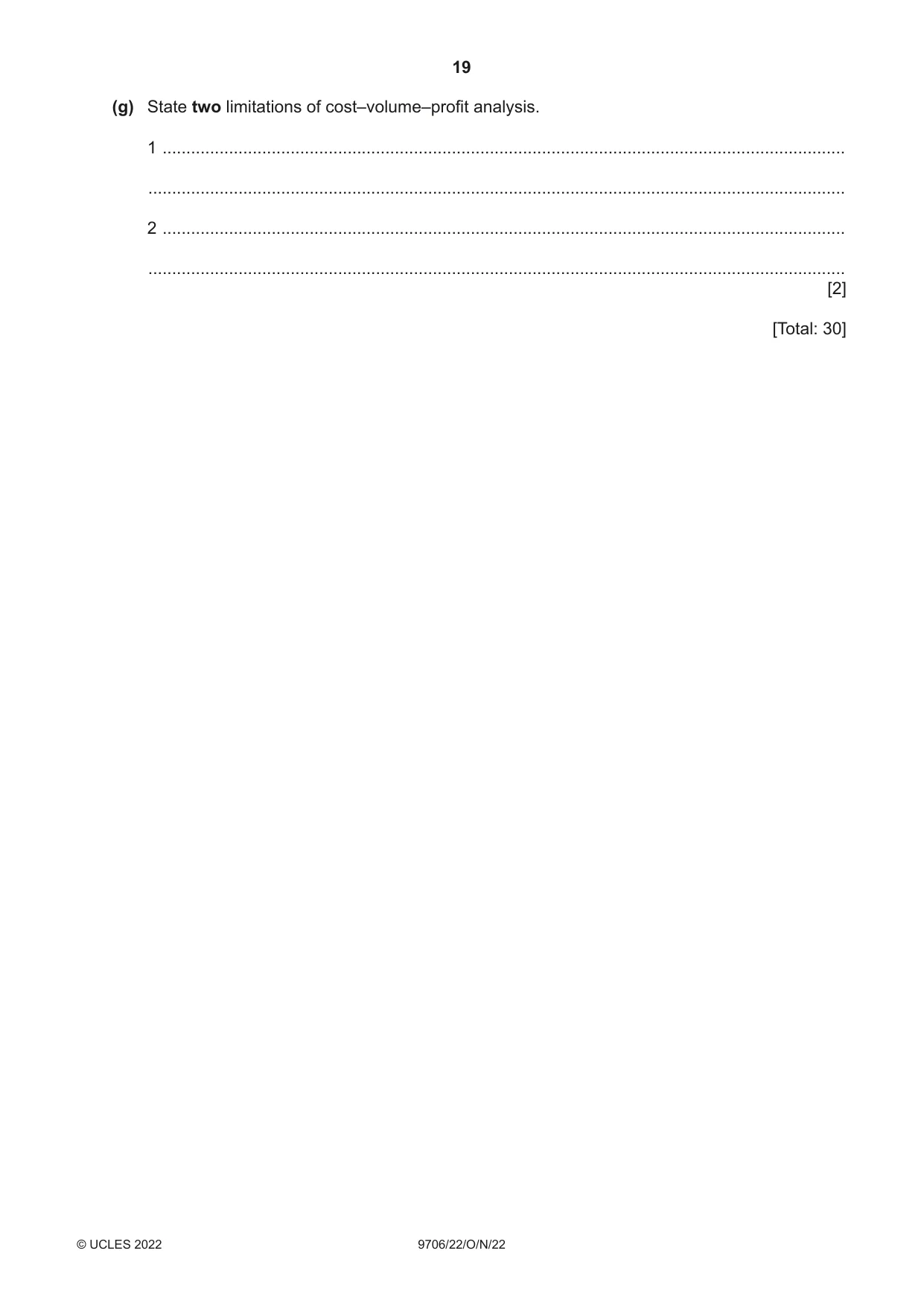 Cambridge A Level Accounting 9706 2022 Oct/Nov Paper 2 · Variant 2 question paper, page 19 of 20