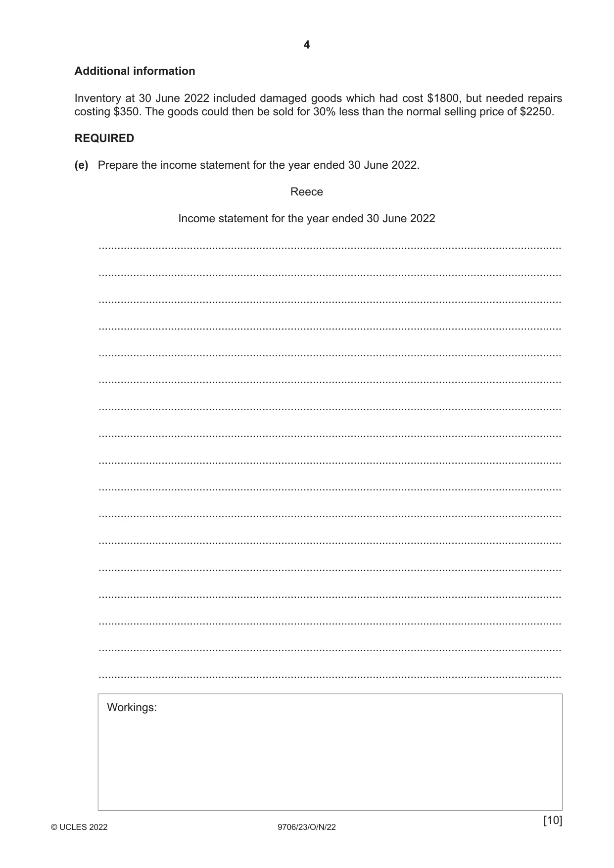 Cambridge A Level Accounting 9706 2022 Oct/Nov Paper 2 · Variant 3 question paper, page 4 of 20