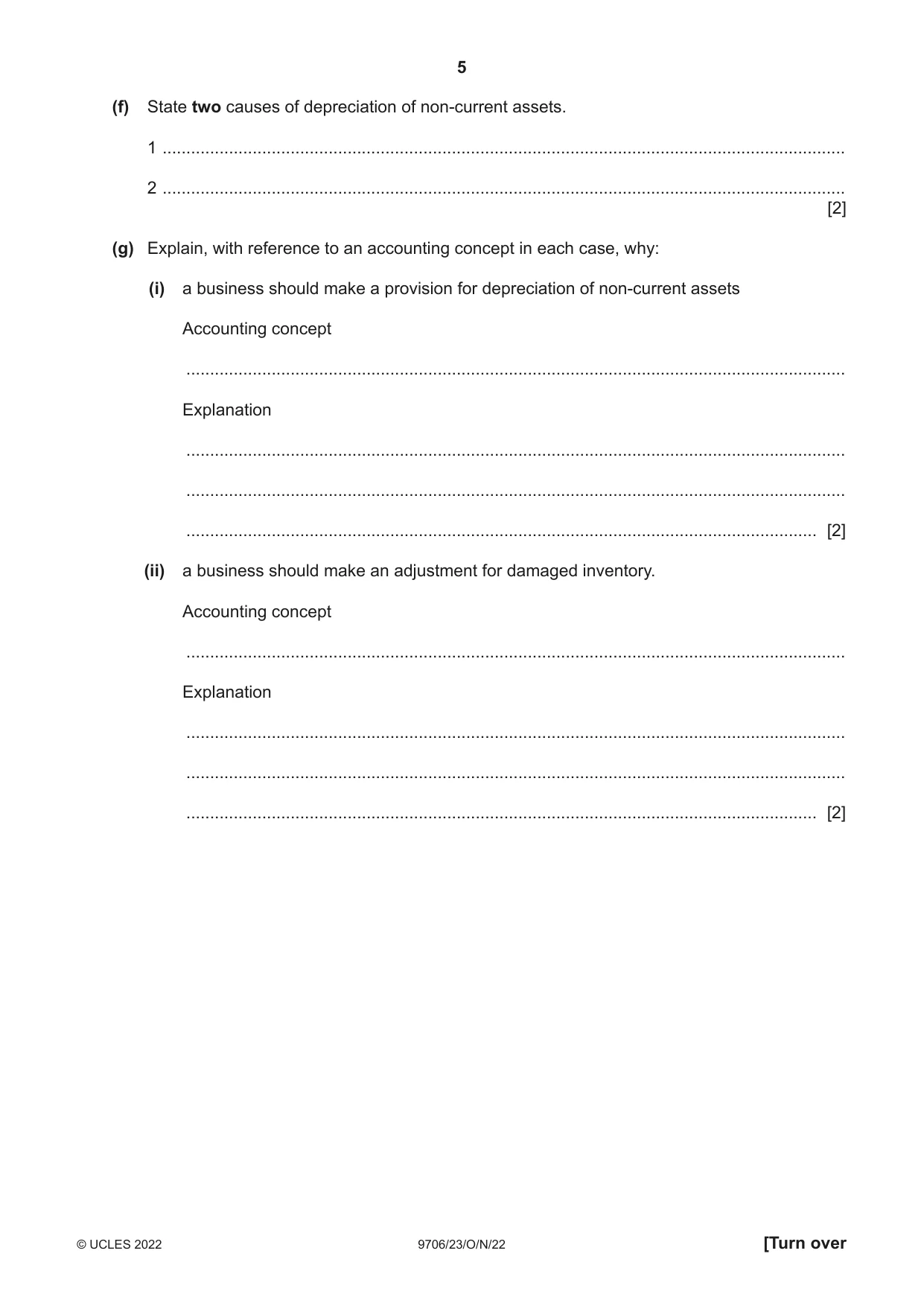Cambridge A Level Accounting 9706 2022 Oct/Nov Paper 2 · Variant 3 question paper, page 5 of 20