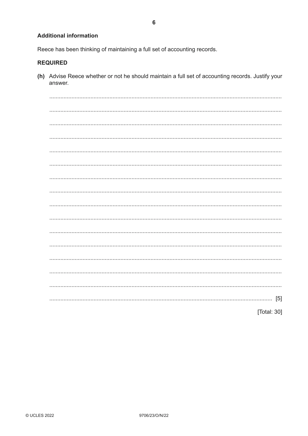 Cambridge A Level Accounting 9706 2022 Oct/Nov Paper 2 · Variant 3 question paper, page 6 of 20