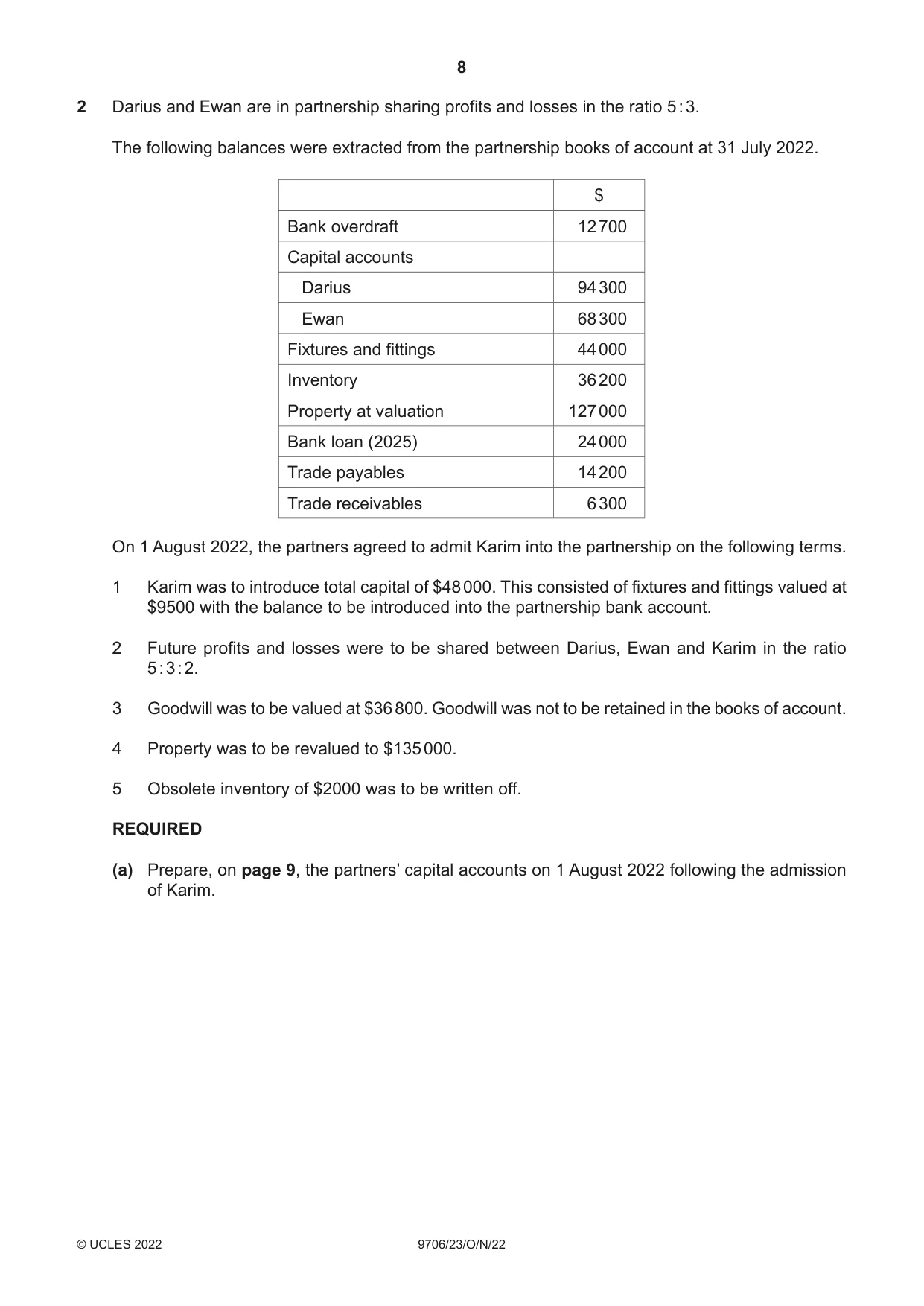 Cambridge A Level Accounting 9706 2022 Oct/Nov Paper 2 · Variant 3 question paper, page 8 of 20