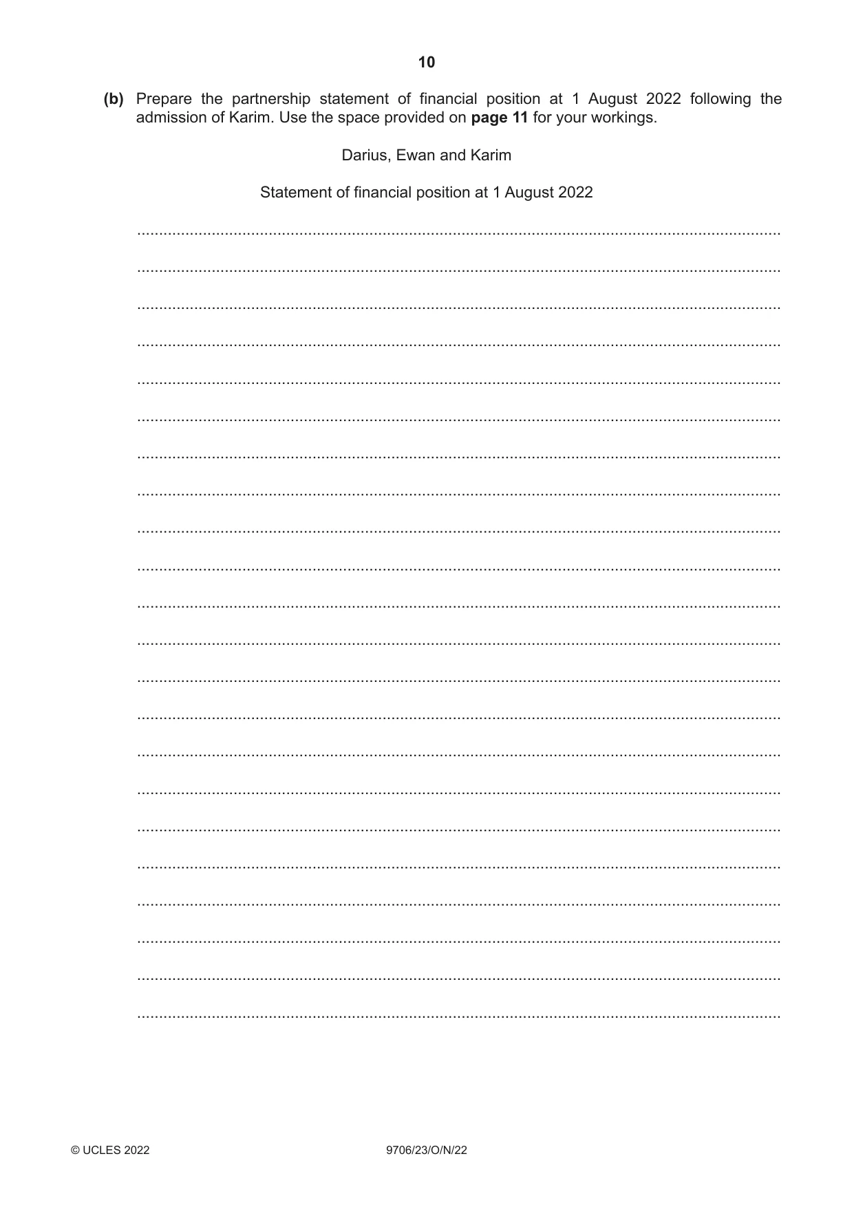 Cambridge A Level Accounting 9706 2022 Oct/Nov Paper 2 · Variant 3 question paper, page 10 of 20