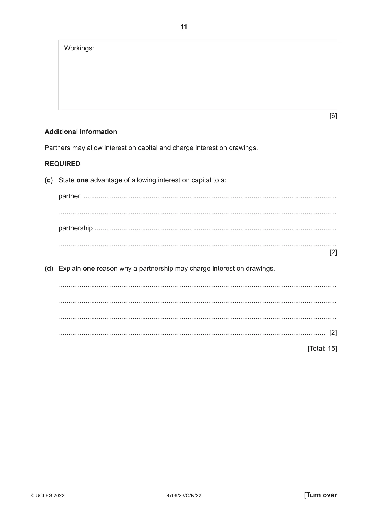 Cambridge A Level Accounting 9706 2022 Oct/Nov Paper 2 · Variant 3 question paper, page 11 of 20