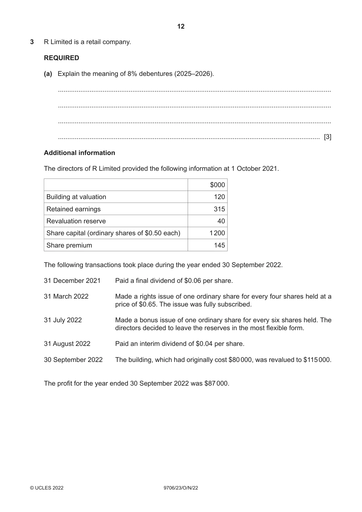 Cambridge A Level Accounting 9706 2022 Oct/Nov Paper 2 · Variant 3 question paper, page 12 of 20