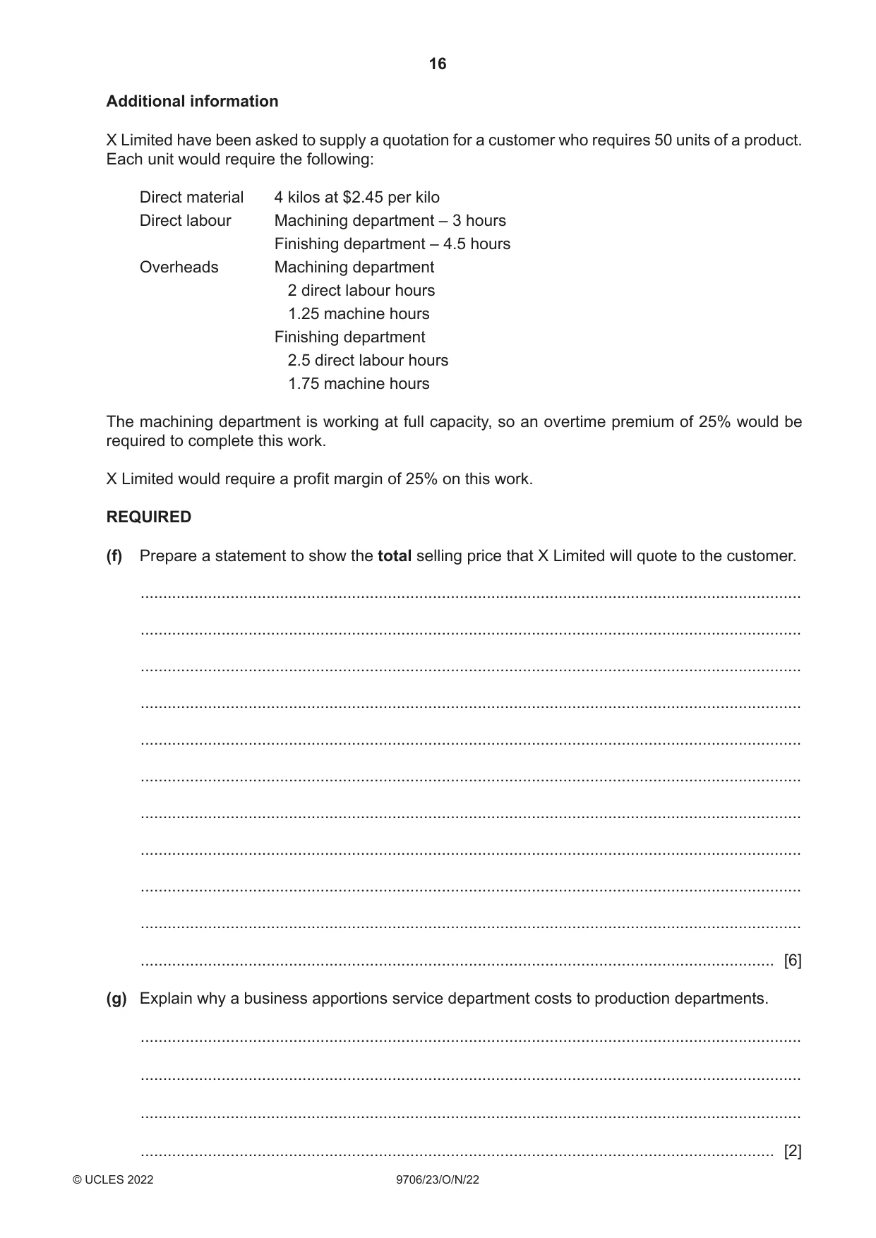 Cambridge A Level Accounting 9706 2022 Oct/Nov Paper 2 · Variant 3 question paper, page 16 of 20