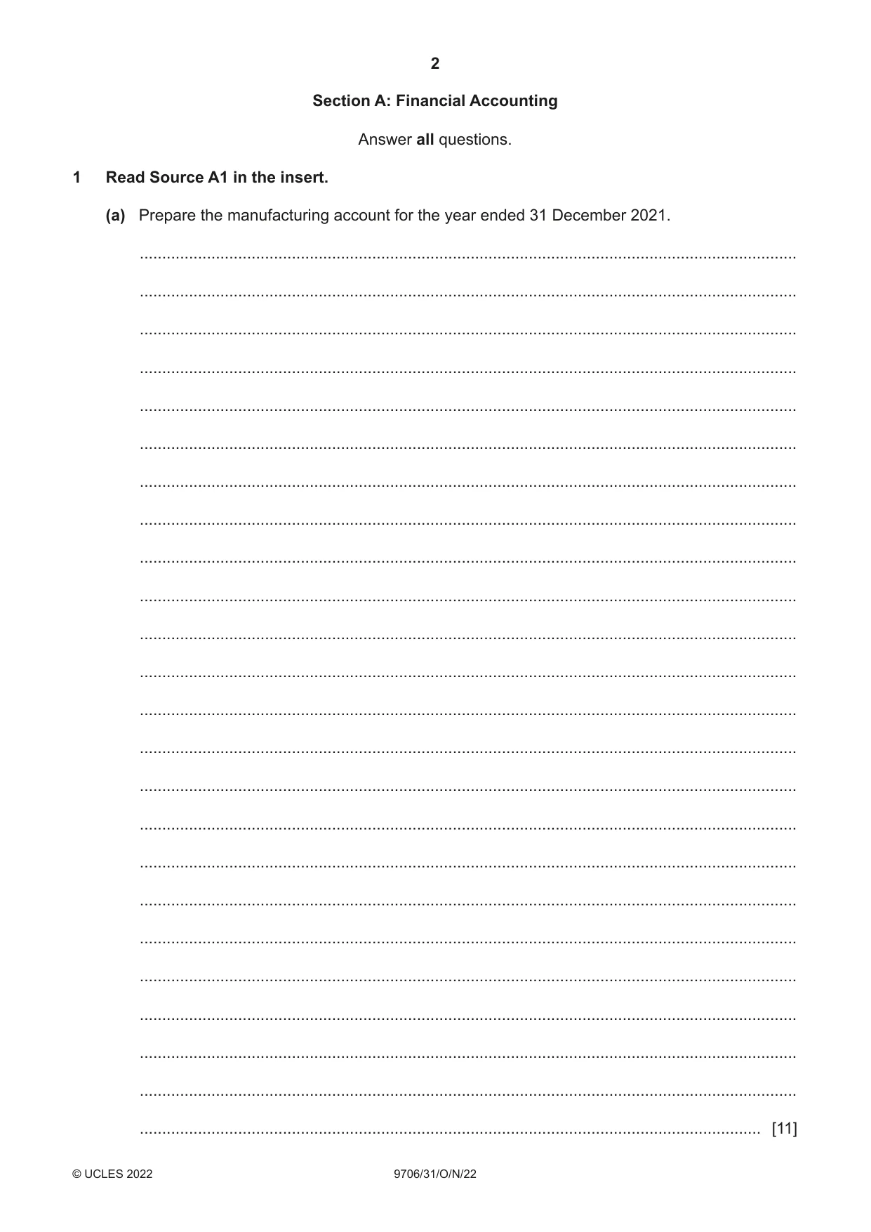 Cambridge A Level Accounting 9706 2022 Oct/Nov Paper 3 · Variant 1 question paper, page 2 of 24