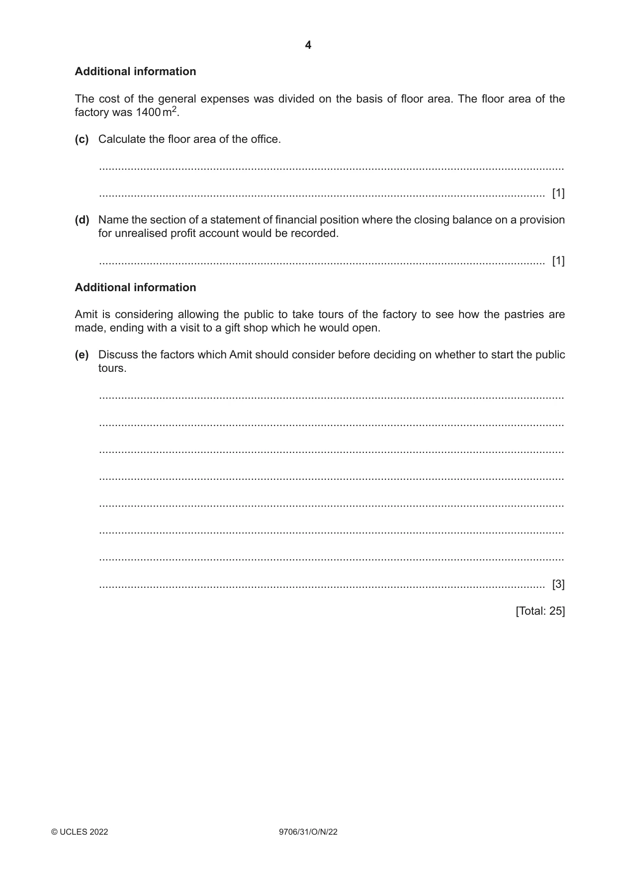 Cambridge A Level Accounting 9706 2022 Oct/Nov Paper 3 · Variant 1 question paper, page 4 of 24