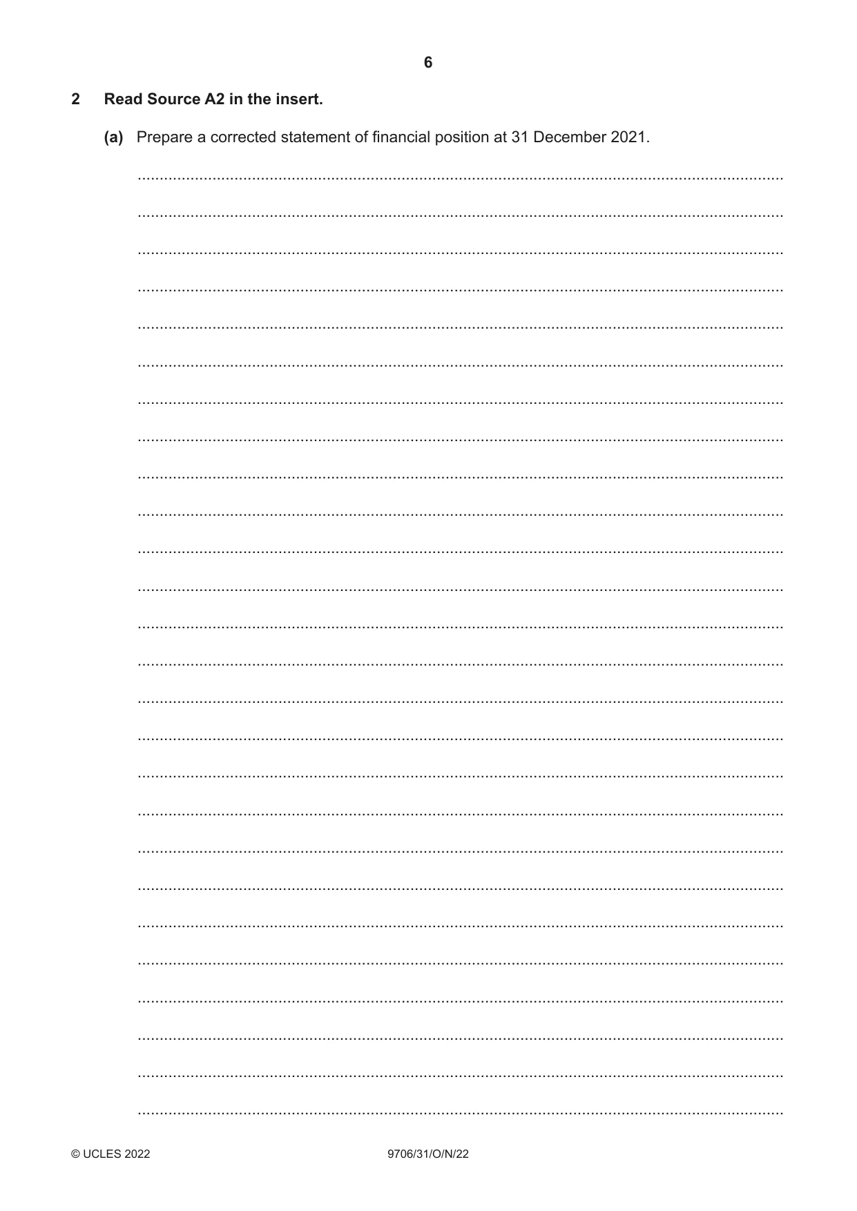 Cambridge A Level Accounting 9706 2022 Oct/Nov Paper 3 · Variant 1 question paper, page 6 of 24