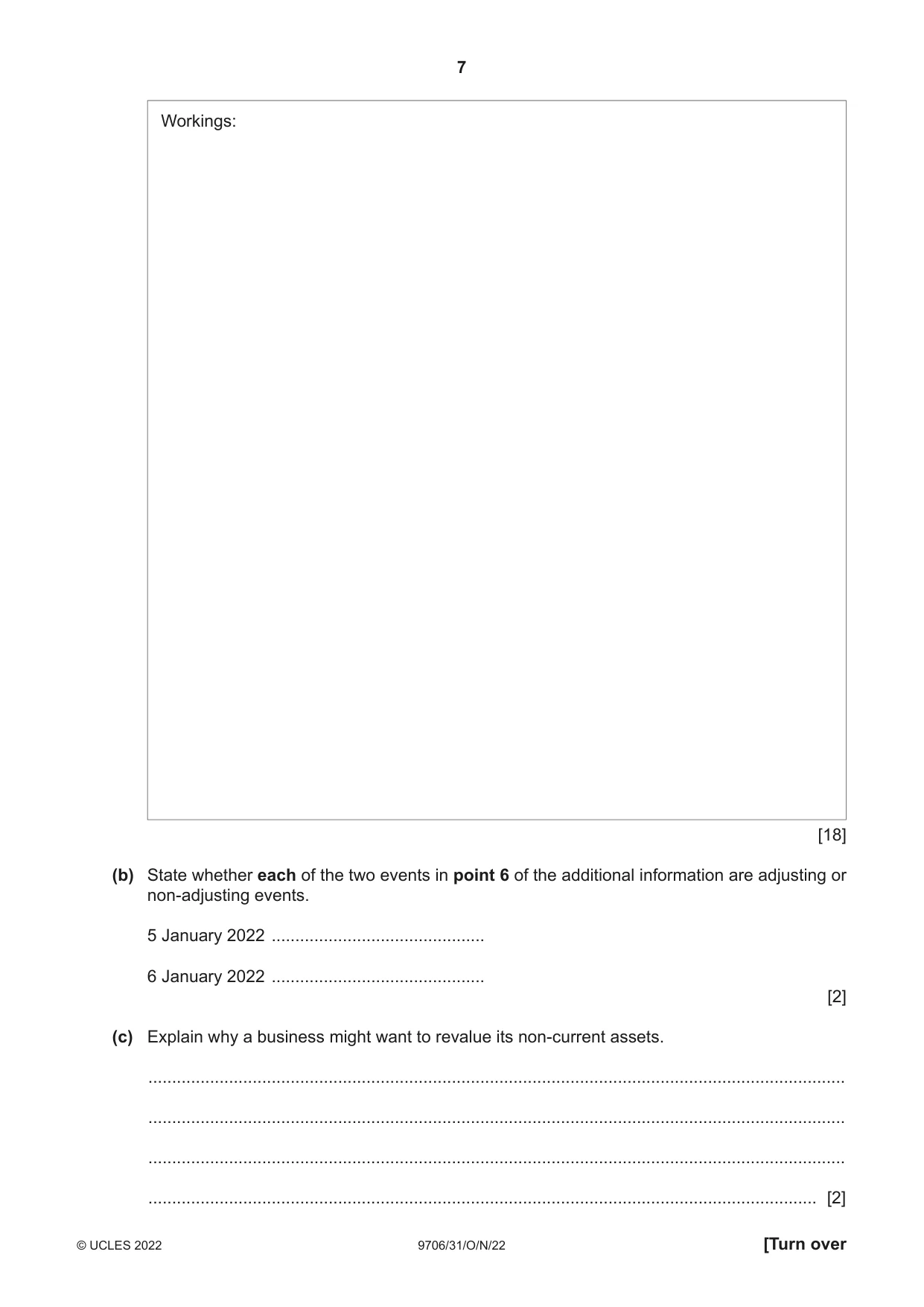 Cambridge A Level Accounting 9706 2022 Oct/Nov Paper 3 · Variant 1 question paper, page 7 of 24