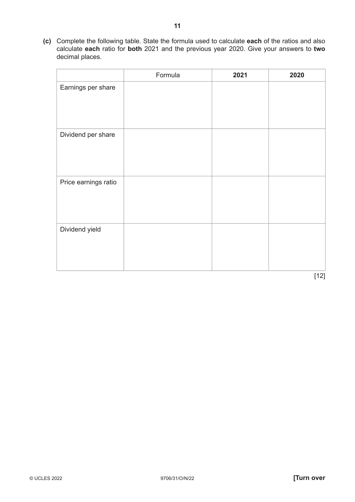 Cambridge A Level Accounting 9706 2022 Oct/Nov Paper 3 · Variant 1 question paper, page 11 of 24