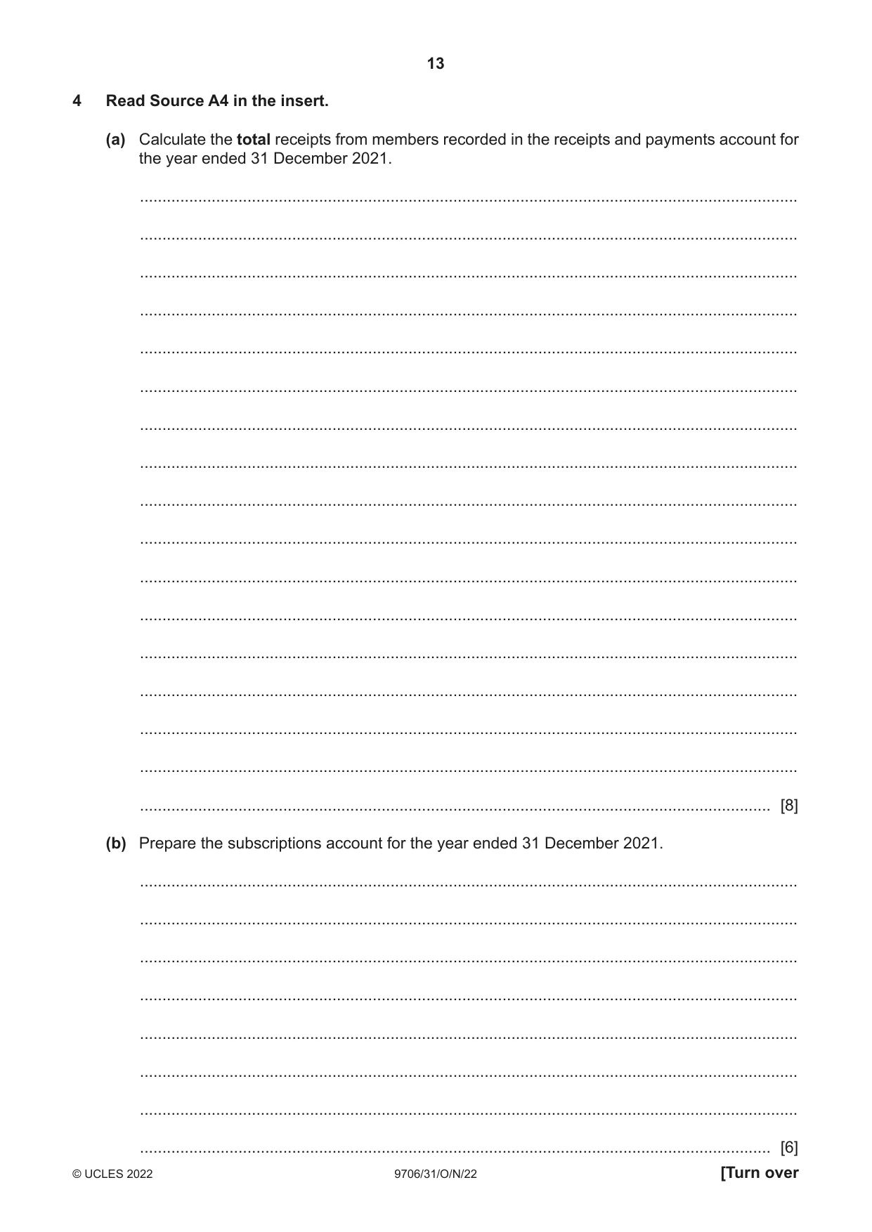 Cambridge A Level Accounting 9706 2022 Oct/Nov Paper 3 · Variant 1 question paper, page 13 of 24