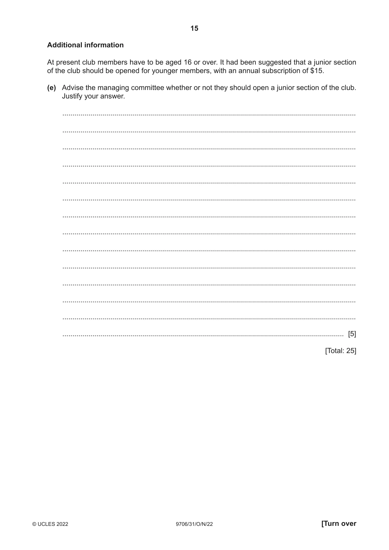 Cambridge A Level Accounting 9706 2022 Oct/Nov Paper 3 · Variant 1 question paper, page 15 of 24