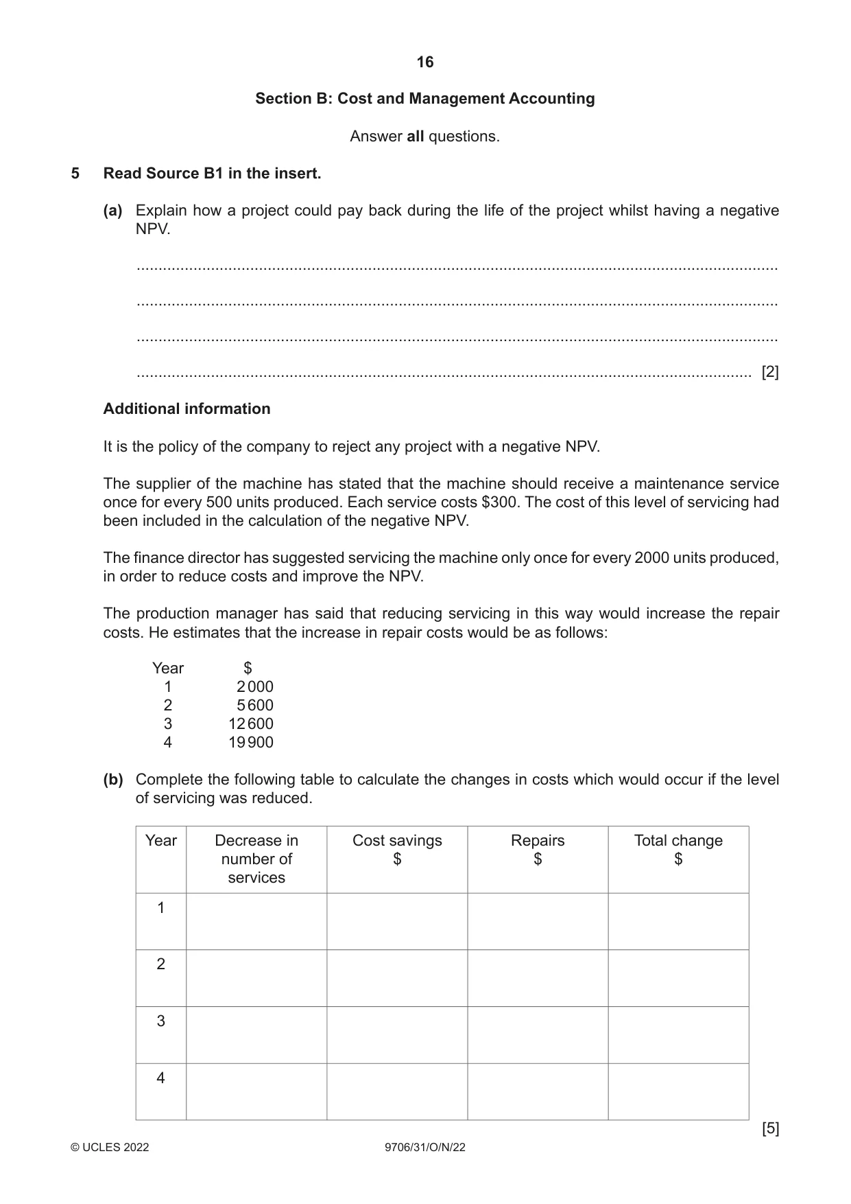 Cambridge A Level Accounting 9706 2022 Oct/Nov Paper 3 · Variant 1 question paper, page 16 of 24