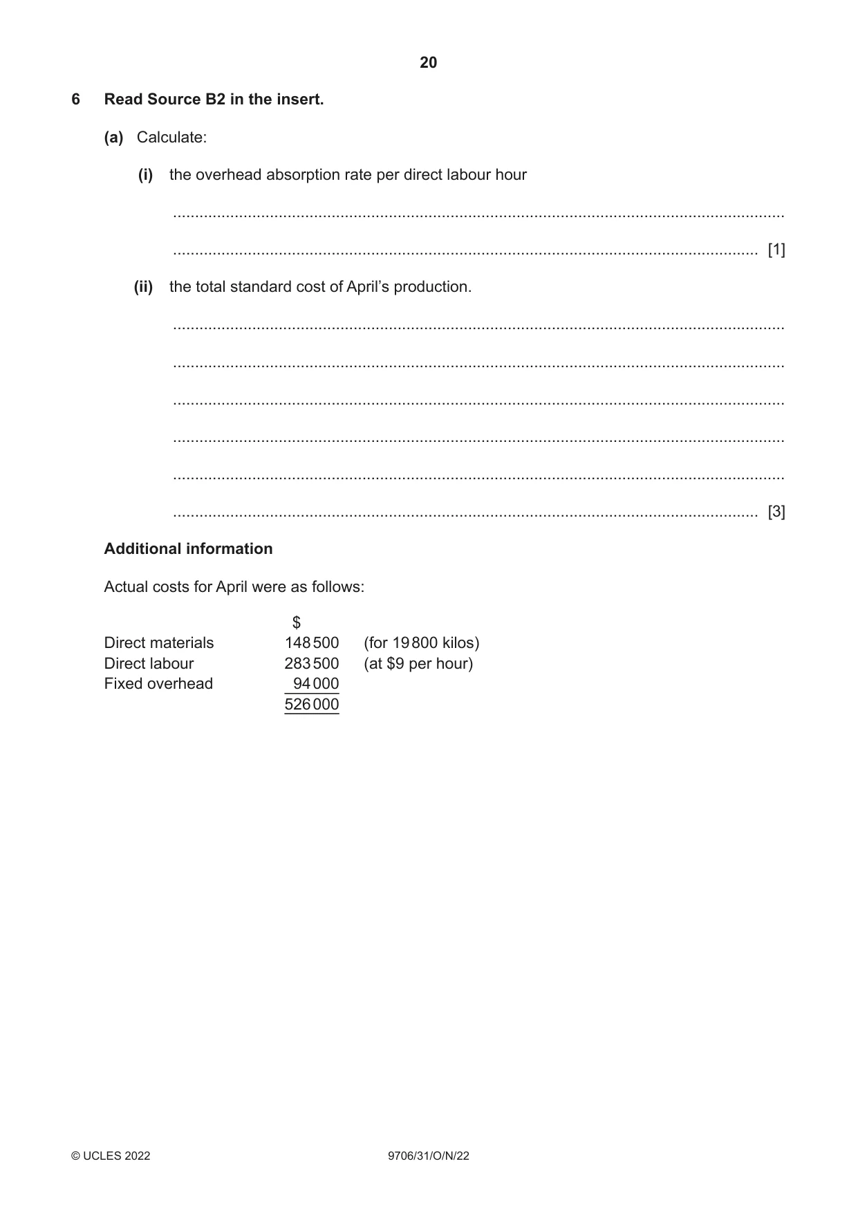 Cambridge A Level Accounting 9706 2022 Oct/Nov Paper 3 · Variant 1 question paper, page 20 of 24