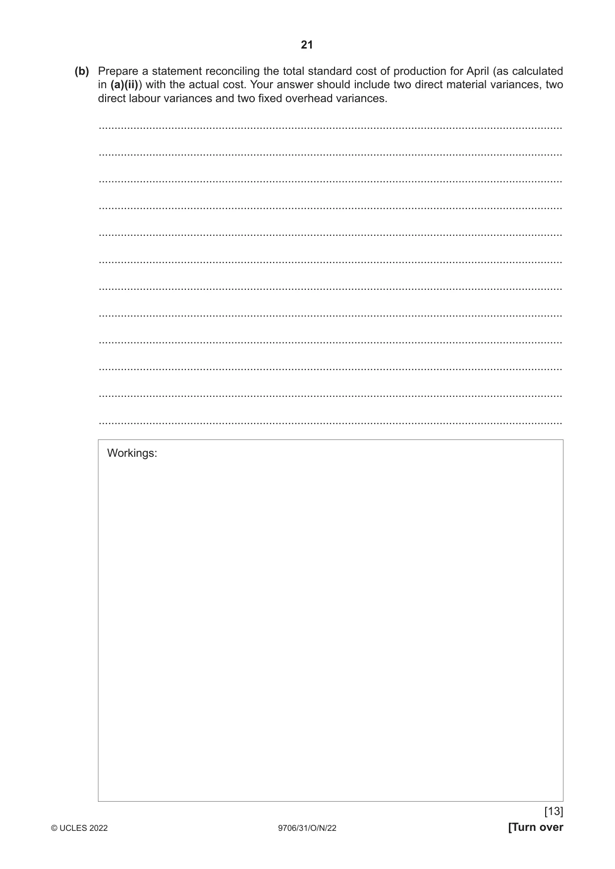 Cambridge A Level Accounting 9706 2022 Oct/Nov Paper 3 · Variant 1 question paper, page 21 of 24