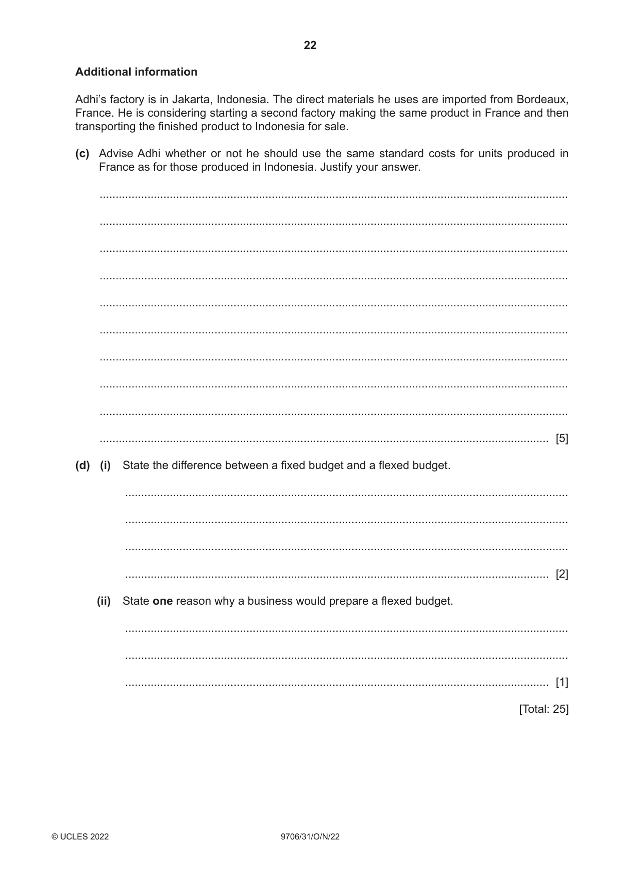 Cambridge A Level Accounting 9706 2022 Oct/Nov Paper 3 · Variant 1 question paper, page 22 of 24