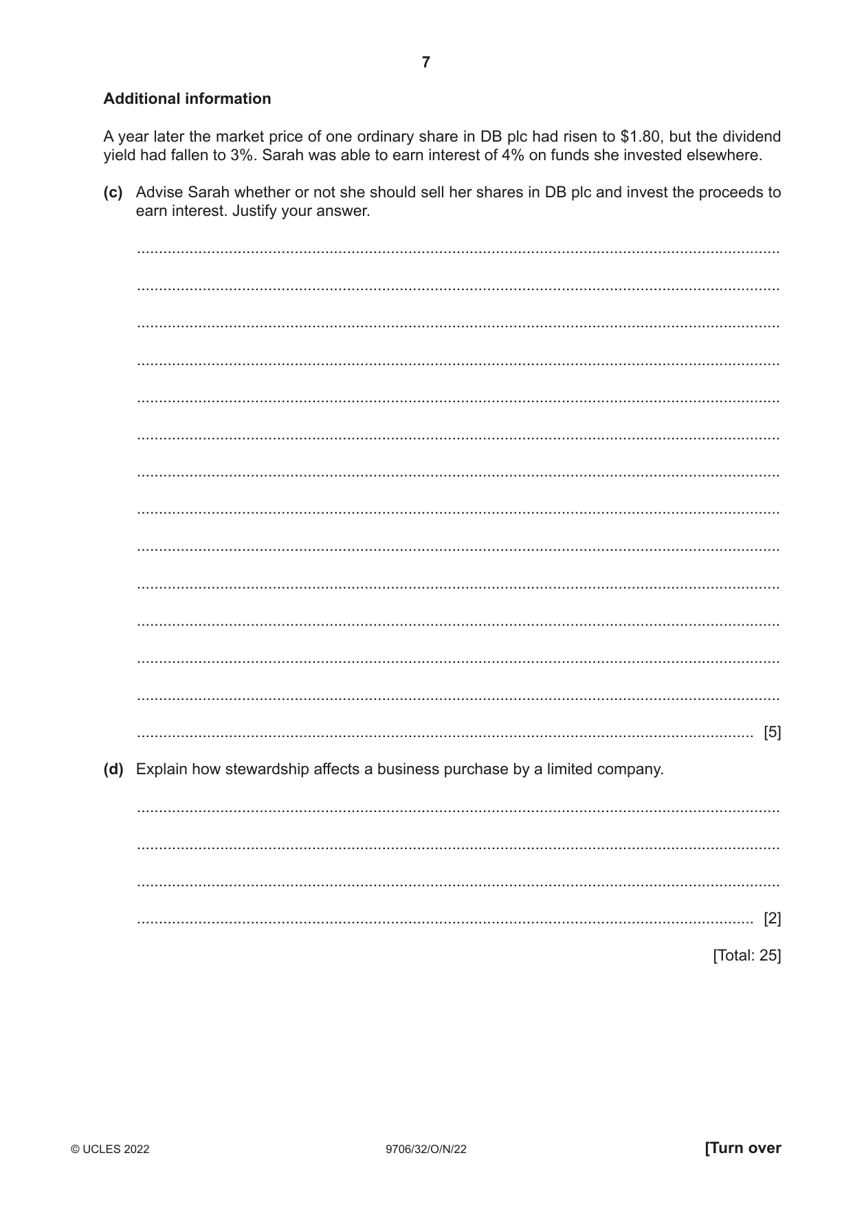 Cambridge A Level Accounting 9706 2022 Oct/Nov Paper 3 · Variant 2 question paper, page 7 of 20