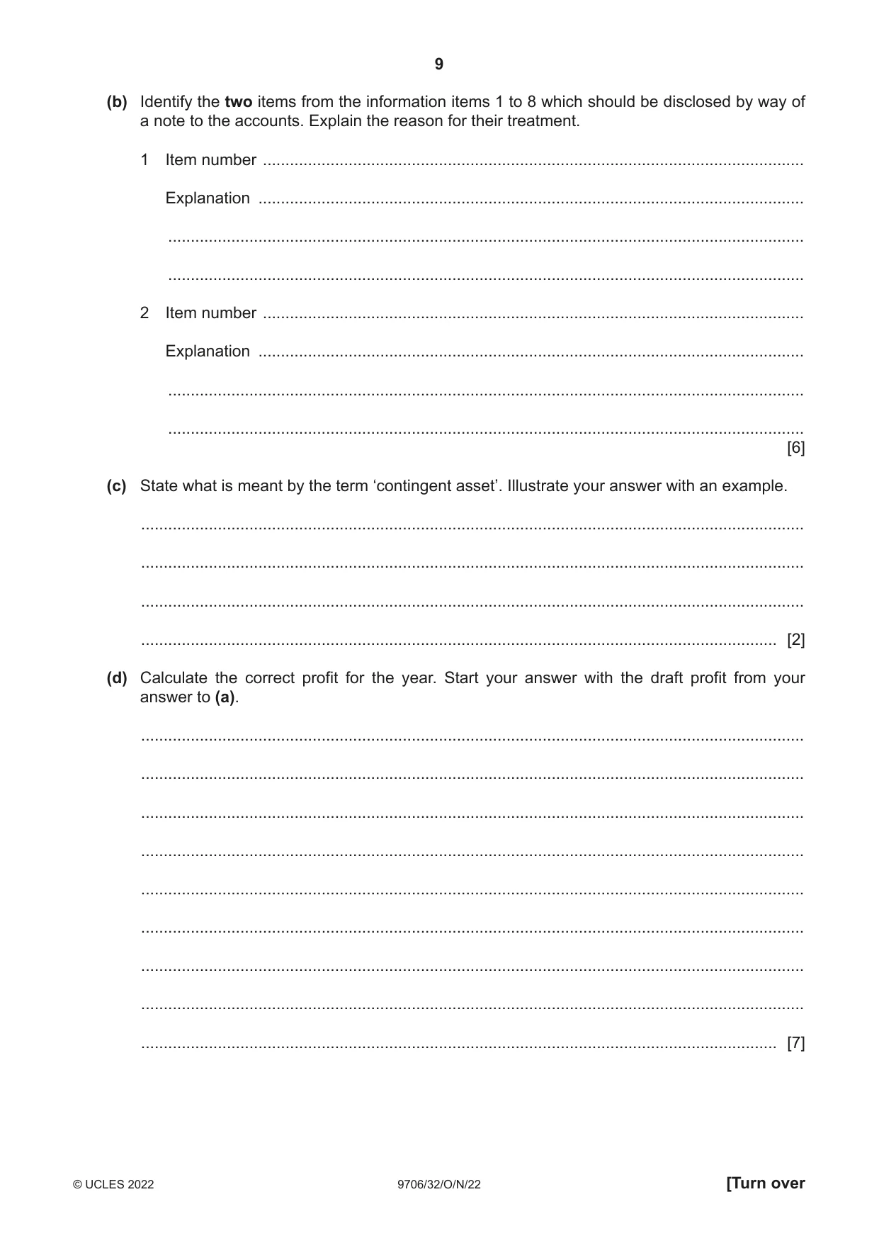 Cambridge A Level Accounting 9706 2022 Oct/Nov Paper 3 · Variant 2 question paper, page 9 of 20