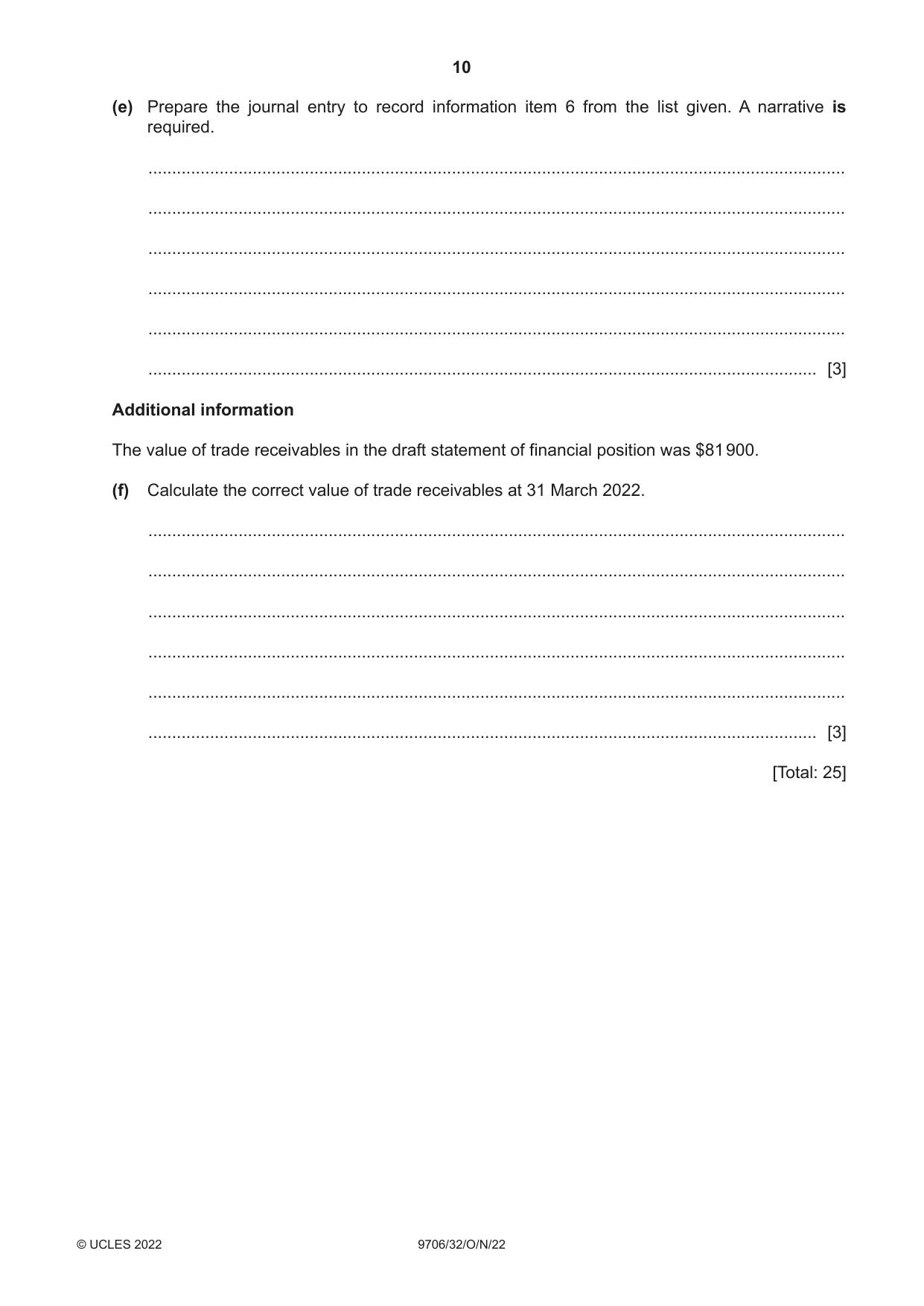 Cambridge A Level Accounting 9706 2022 Oct/Nov Paper 3 · Variant 2 question paper, page 10 of 20