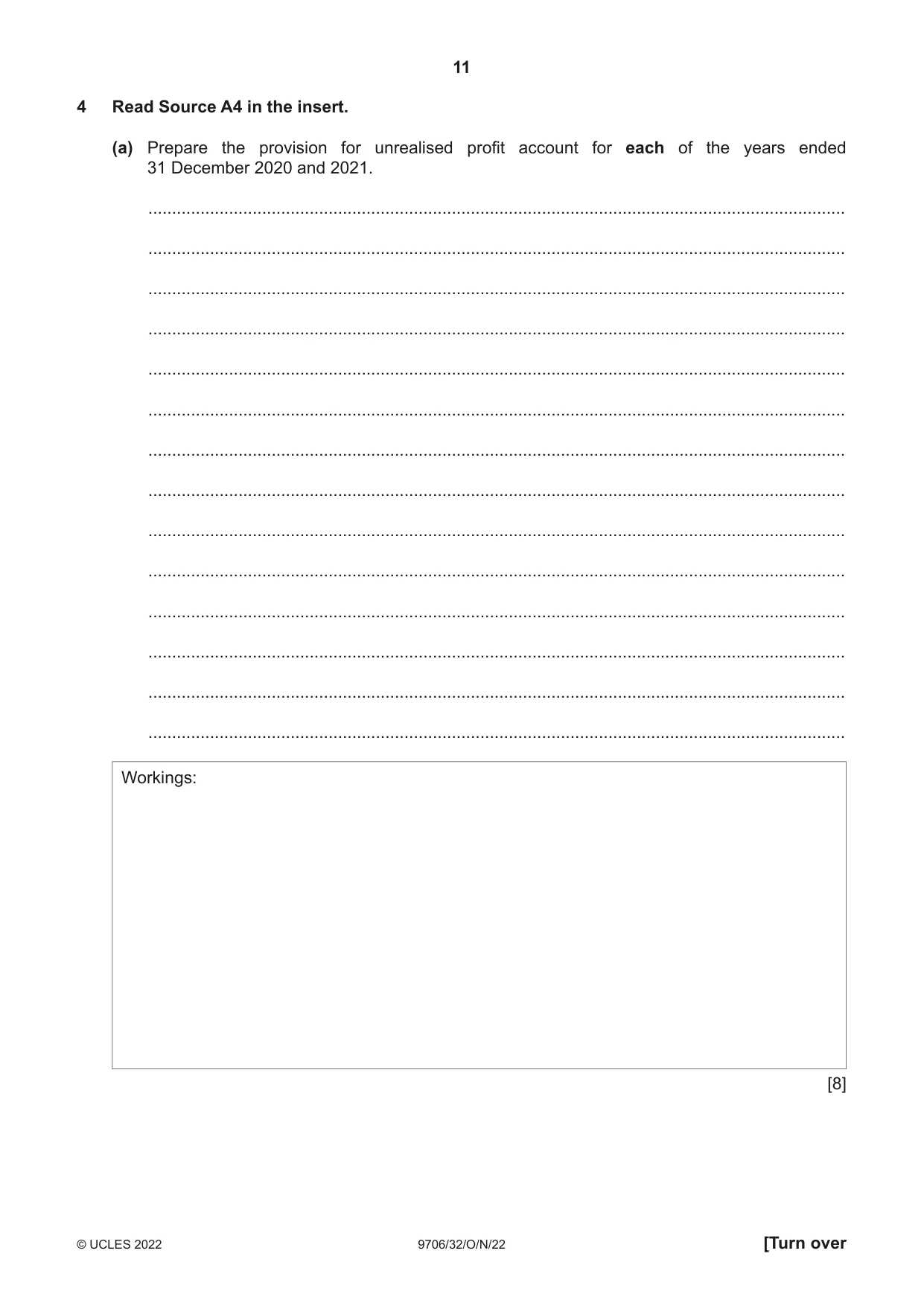 Cambridge A Level Accounting 9706 2022 Oct/Nov Paper 3 · Variant 2 question paper, page 11 of 20