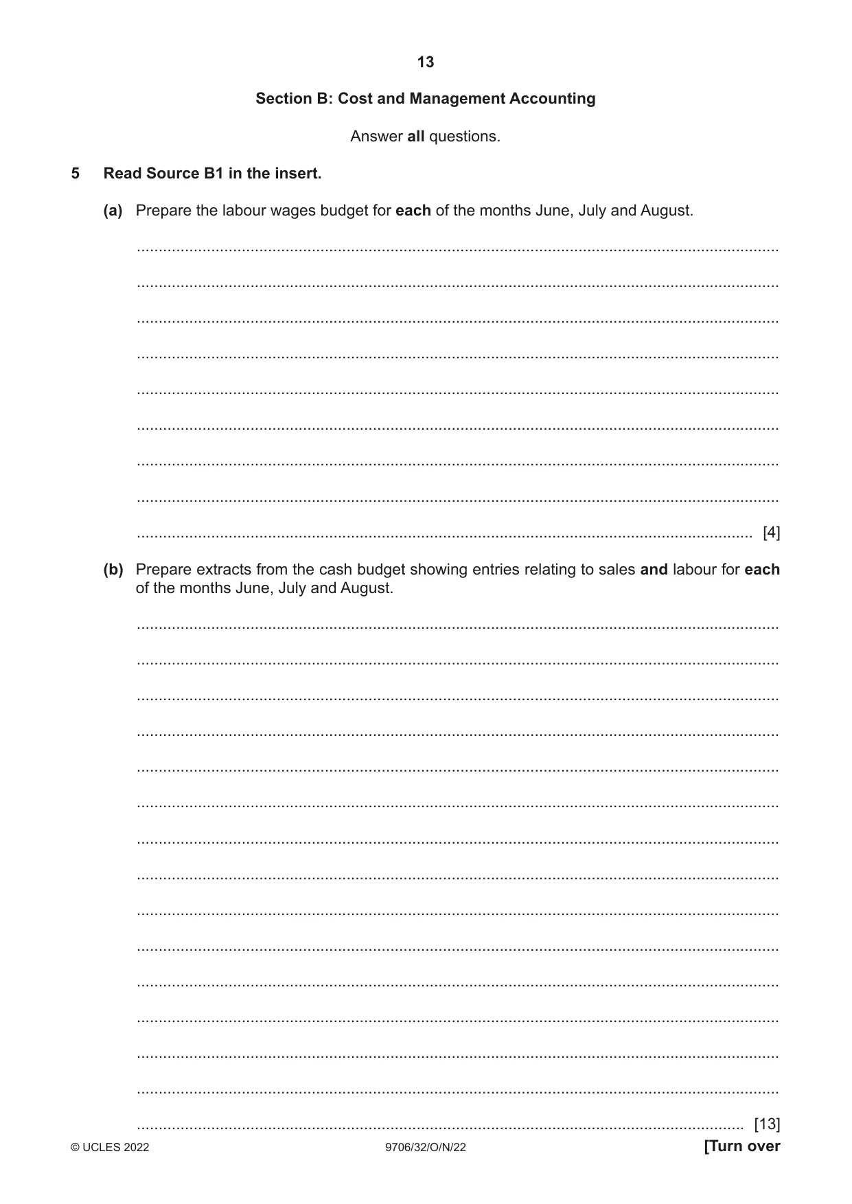 Cambridge A Level Accounting 9706 2022 Oct/Nov Paper 3 · Variant 2 question paper, page 13 of 20