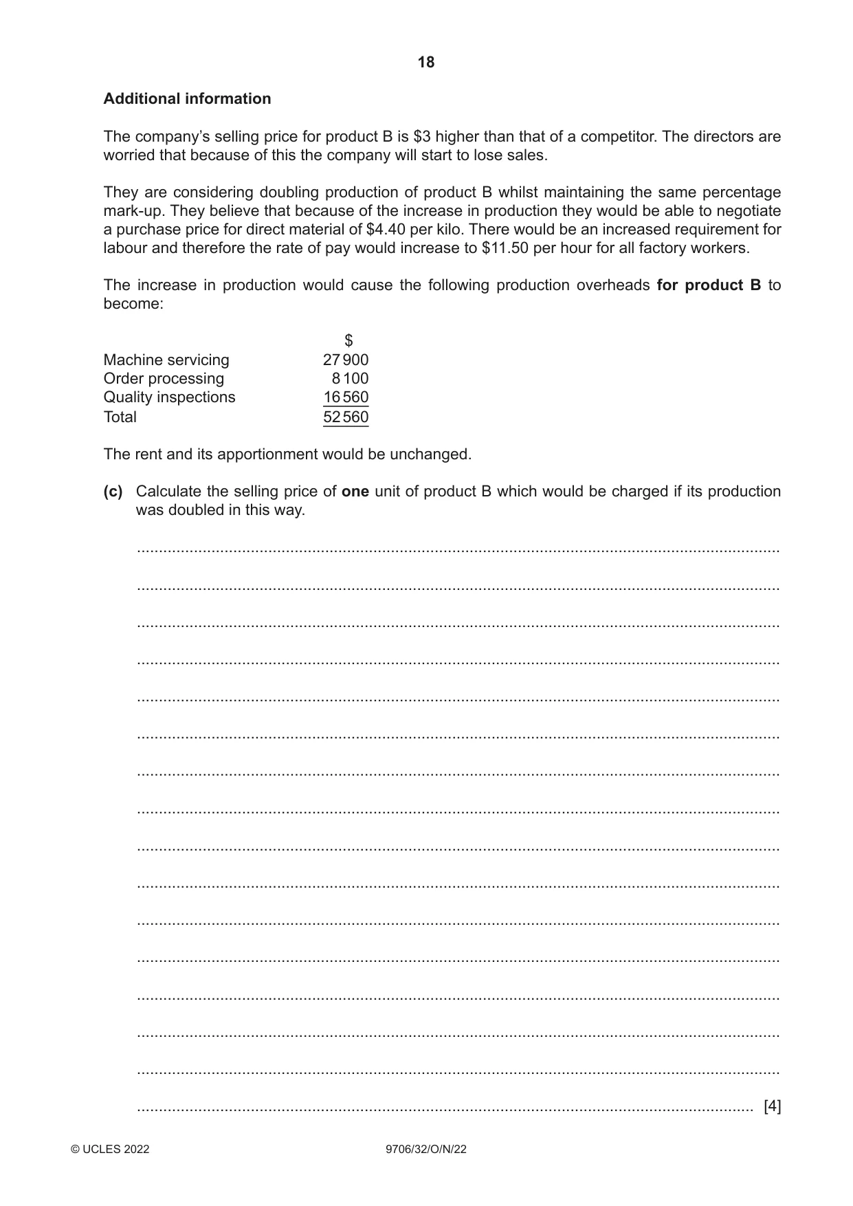 Cambridge A Level Accounting 9706 2022 Oct/Nov Paper 3 · Variant 2 question paper, page 18 of 20