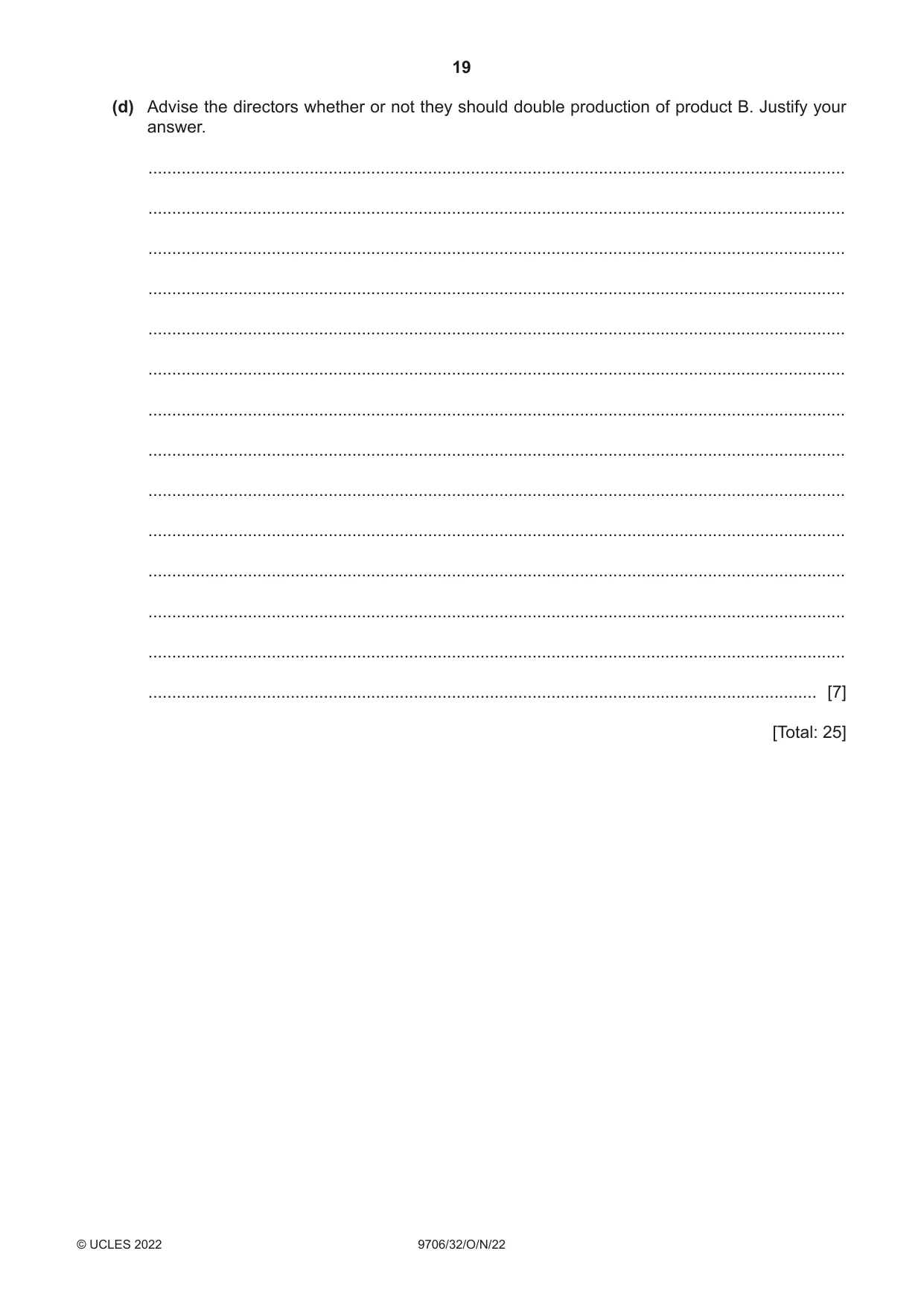 Cambridge A Level Accounting 9706 2022 Oct/Nov Paper 3 · Variant 2 question paper, page 19 of 20