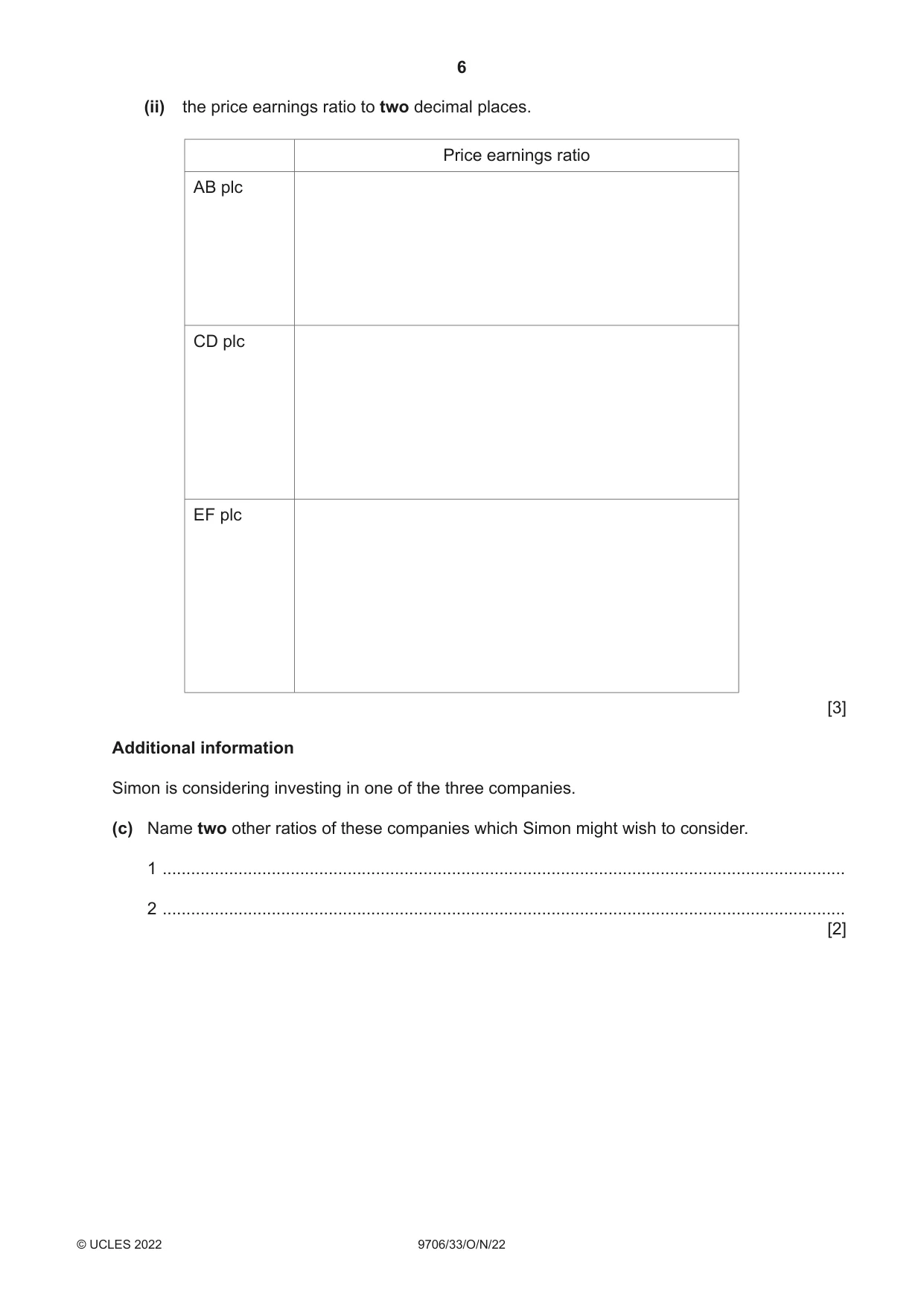 Cambridge A Level Accounting 9706 2022 Oct/Nov Paper 3 · Variant 3 question paper, page 6 of 20