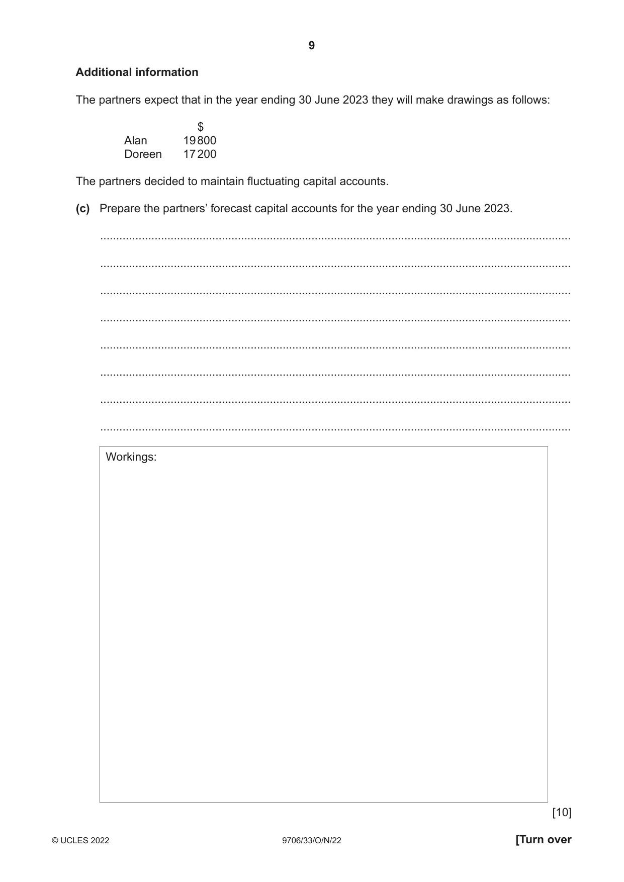 Cambridge A Level Accounting 9706 2022 Oct/Nov Paper 3 · Variant 3 question paper, page 9 of 20