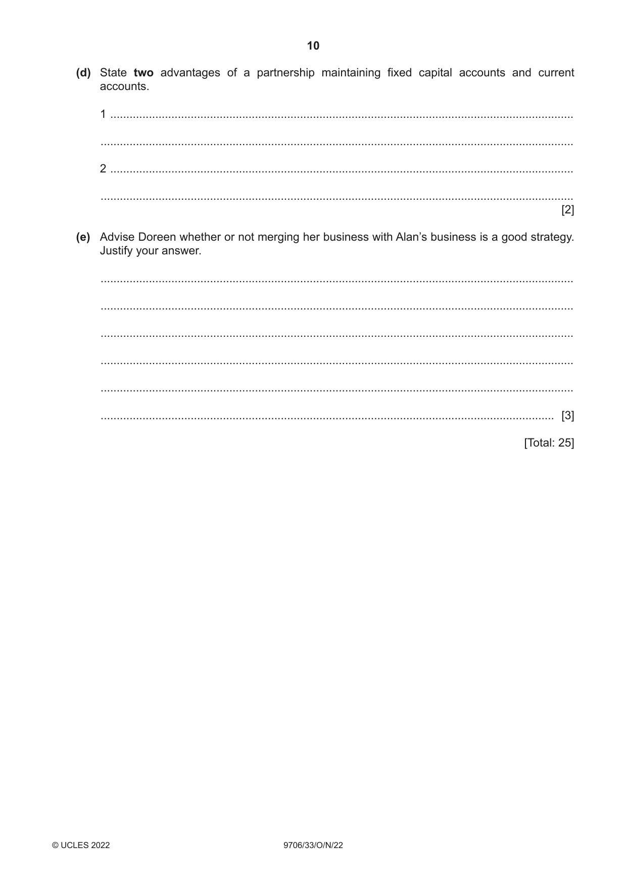 Cambridge A Level Accounting 9706 2022 Oct/Nov Paper 3 · Variant 3 question paper, page 10 of 20