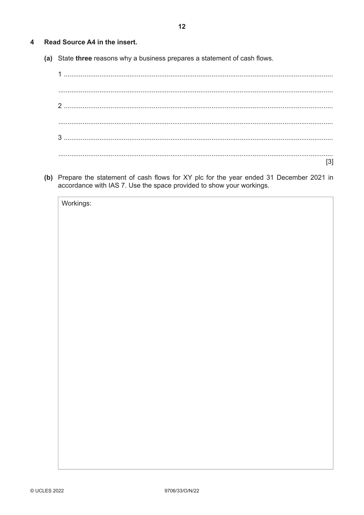Cambridge A Level Accounting 9706 2022 Oct/Nov Paper 3 · Variant 3 question paper, page 12 of 20