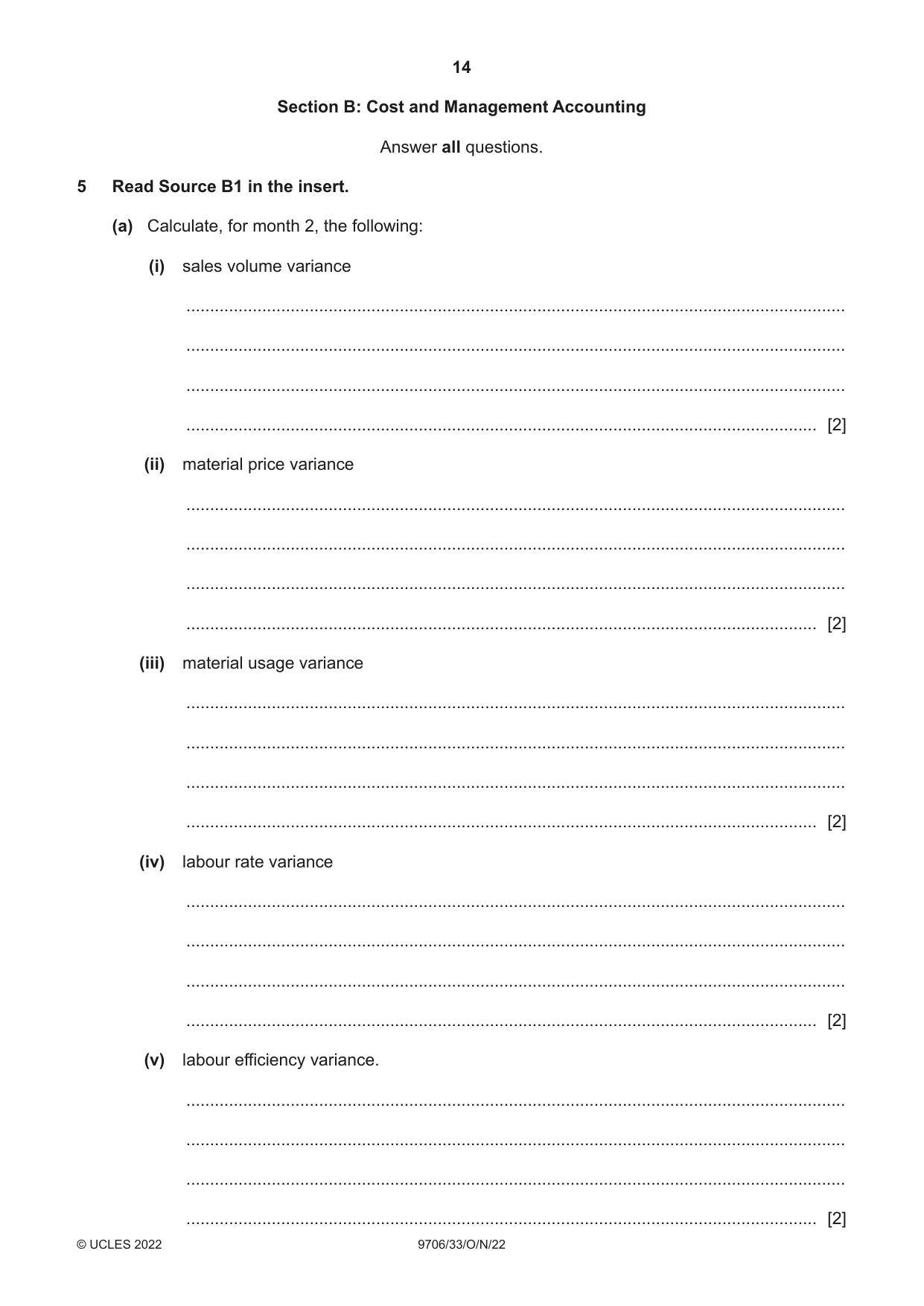 Cambridge A Level Accounting 9706 2022 Oct/Nov Paper 3 · Variant 3 question paper, page 14 of 20