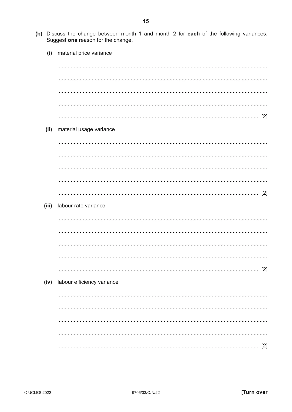 Cambridge A Level Accounting 9706 2022 Oct/Nov Paper 3 · Variant 3 question paper, page 15 of 20