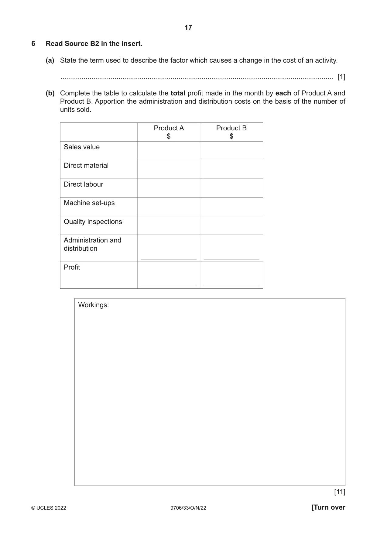 Cambridge A Level Accounting 9706 2022 Oct/Nov Paper 3 · Variant 3 question paper, page 17 of 20