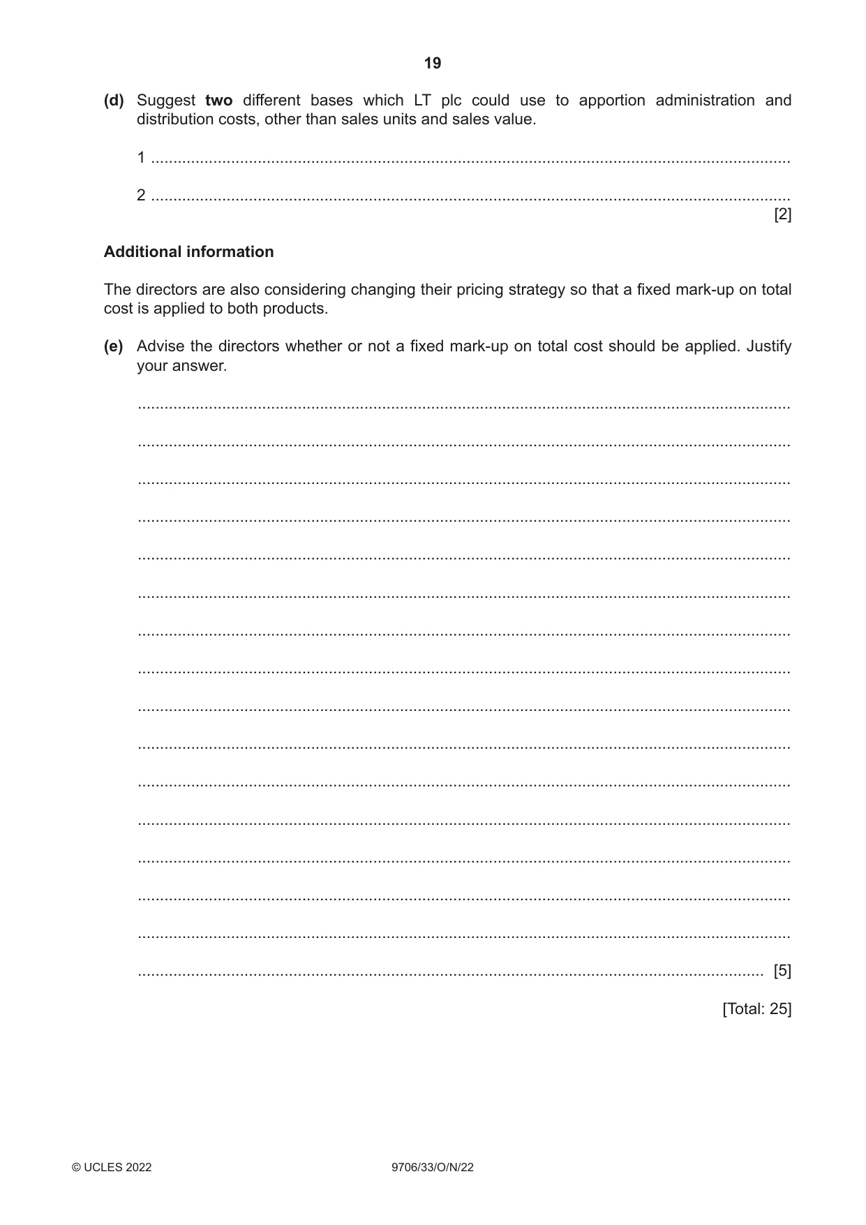 Cambridge A Level Accounting 9706 2022 Oct/Nov Paper 3 · Variant 3 question paper, page 19 of 20