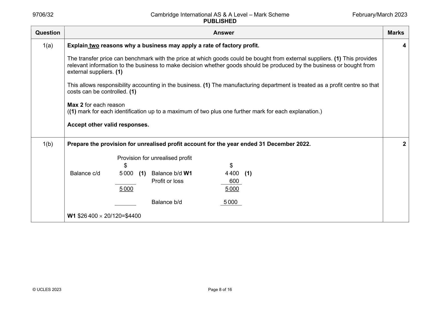 Mark scheme, page 8 of 16