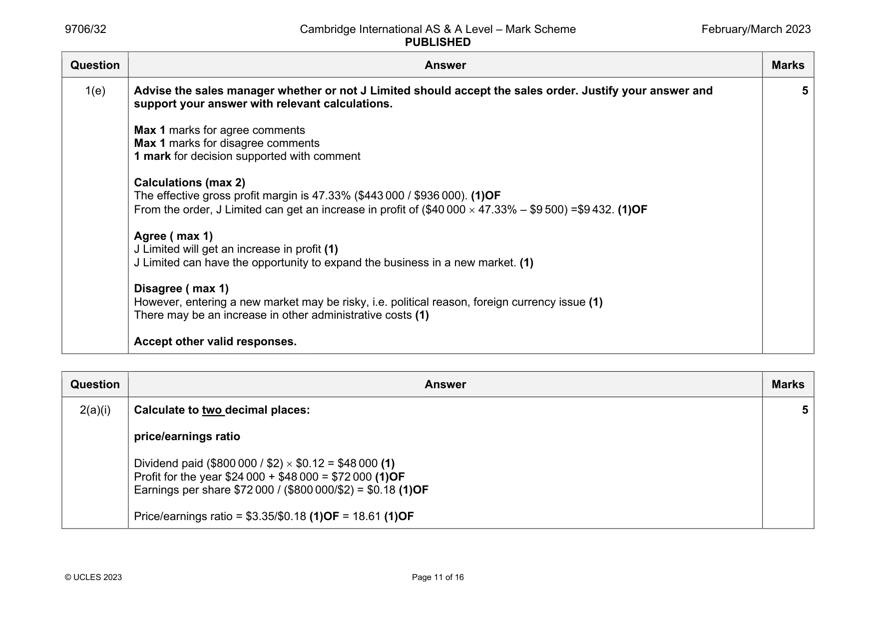 Mark scheme, page 11 of 16